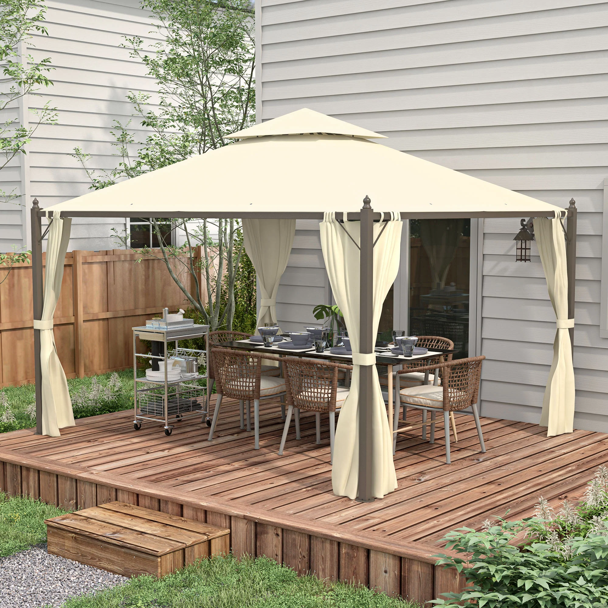10' x 12' Steel Patio Gazebo with Privacy Curtains - Image 4