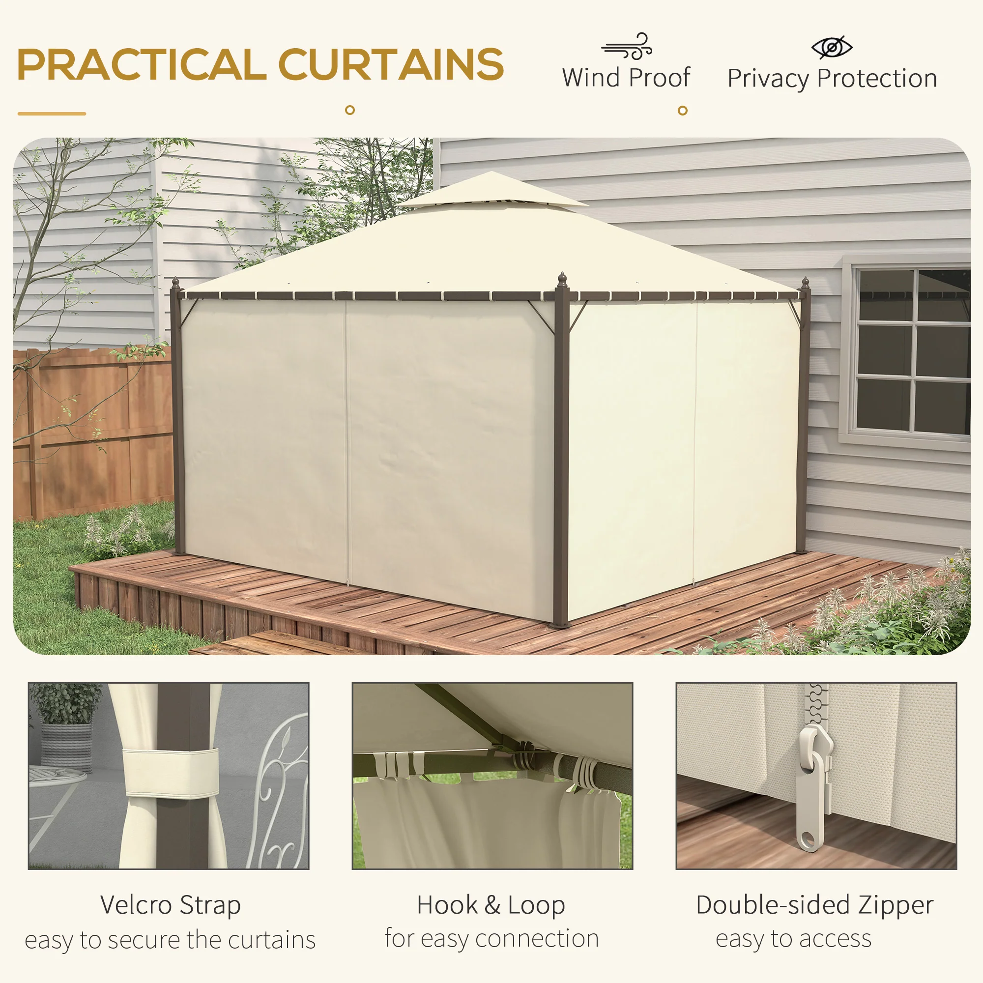 10' x 12' Steel Patio Gazebo with Privacy Curtains - Image 7