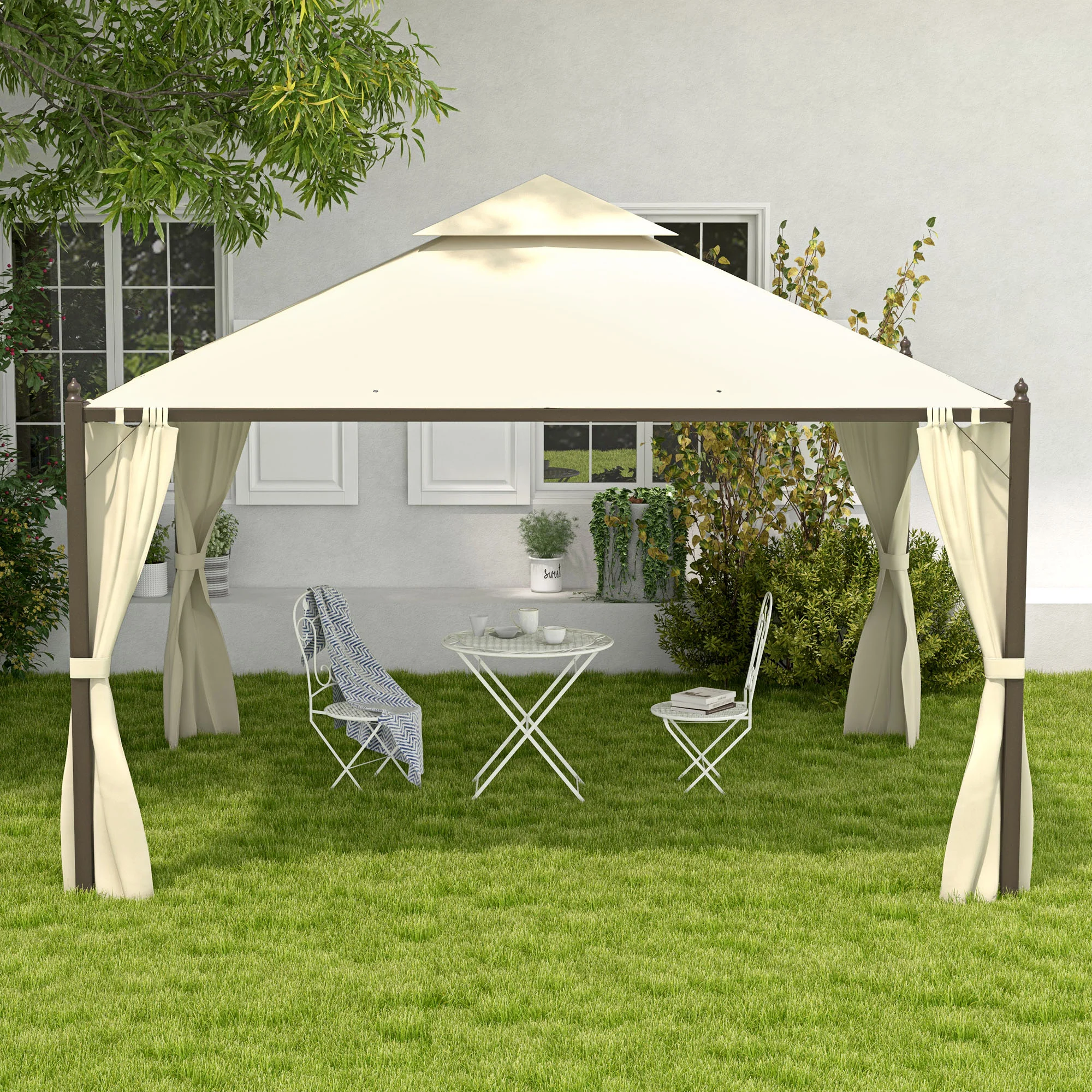 10' x 12' Steel Patio Gazebo with Privacy Curtains - Image 9