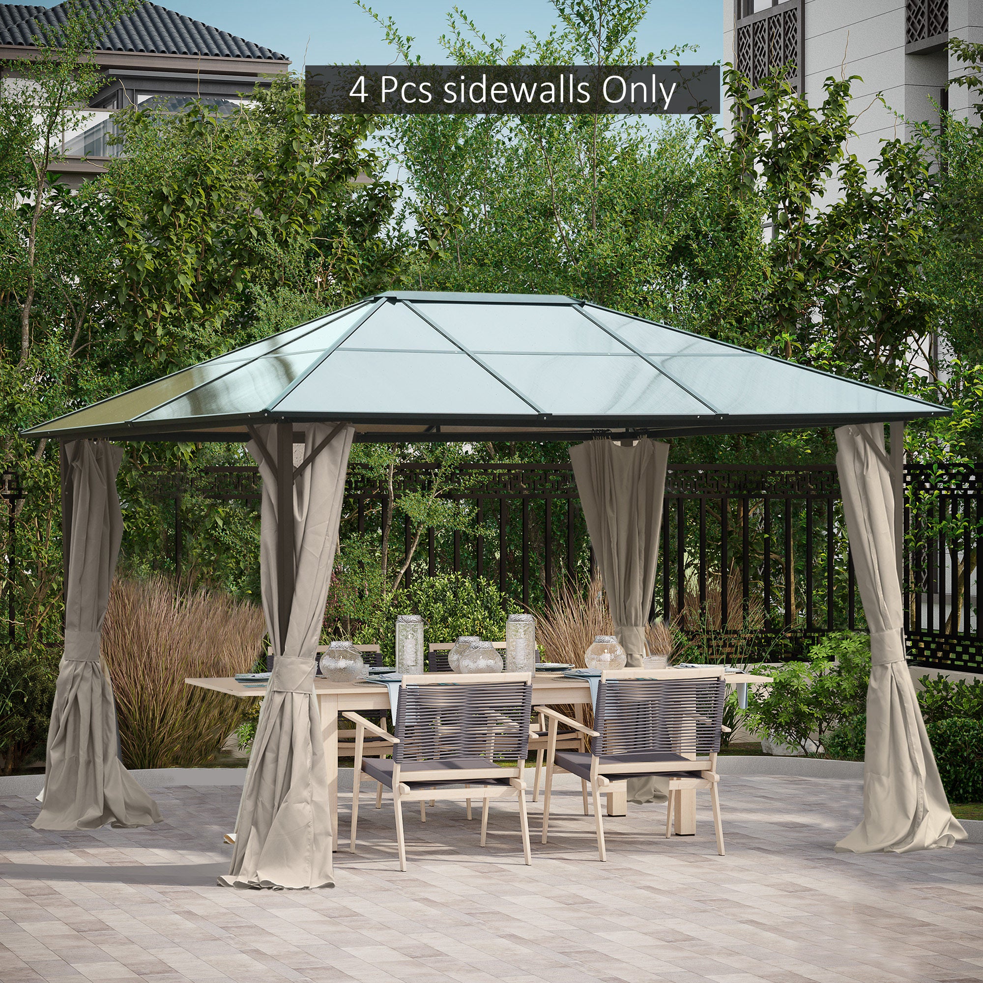 10' x 12' Universal Gazebo Sidewall Set (4 Panels) with Hooks, Beige - Image 3