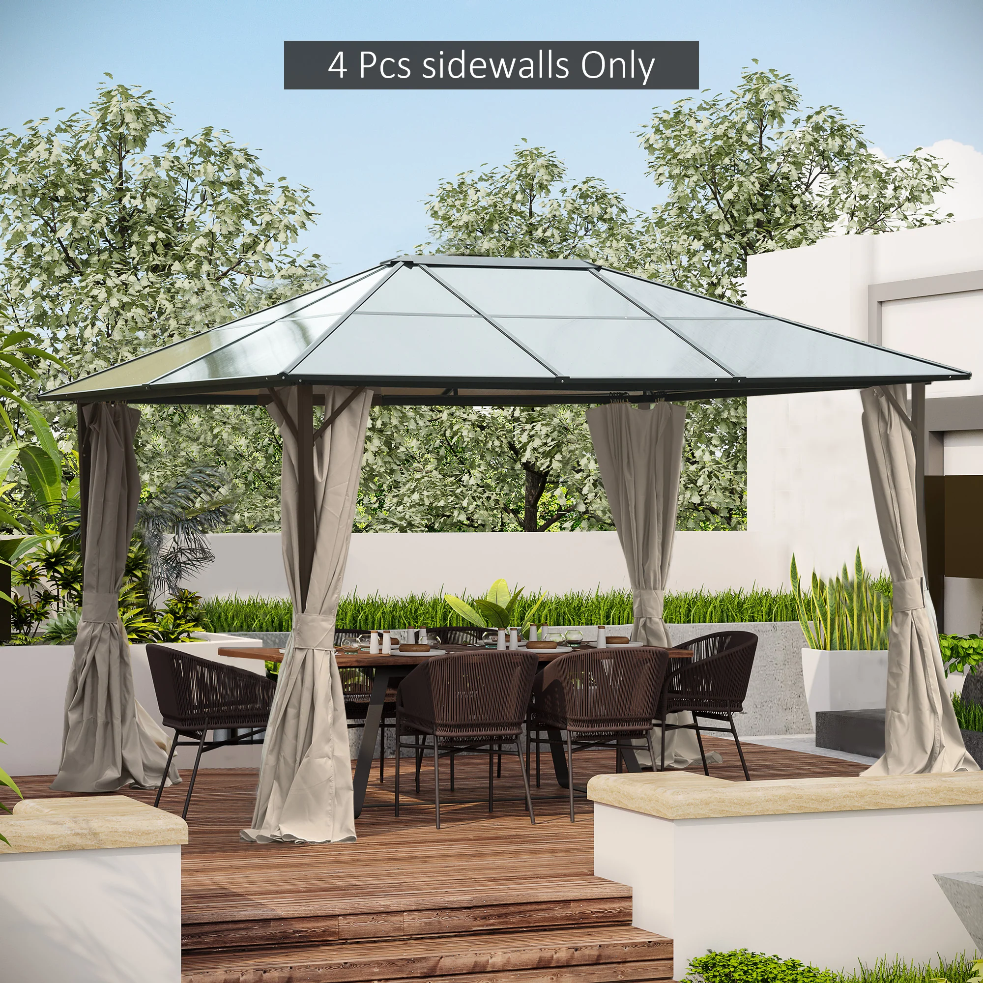 10' x 12' Universal Gazebo Sidewall Set (4 Panels) with Hooks, Beige - Image 4
