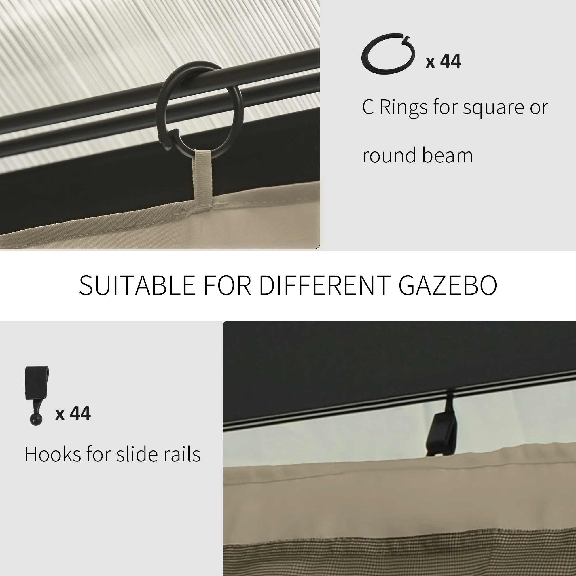 10' x 12' Universal Gazebo Sidewall Set (4 Panels) with Hooks, Beige - Image 6