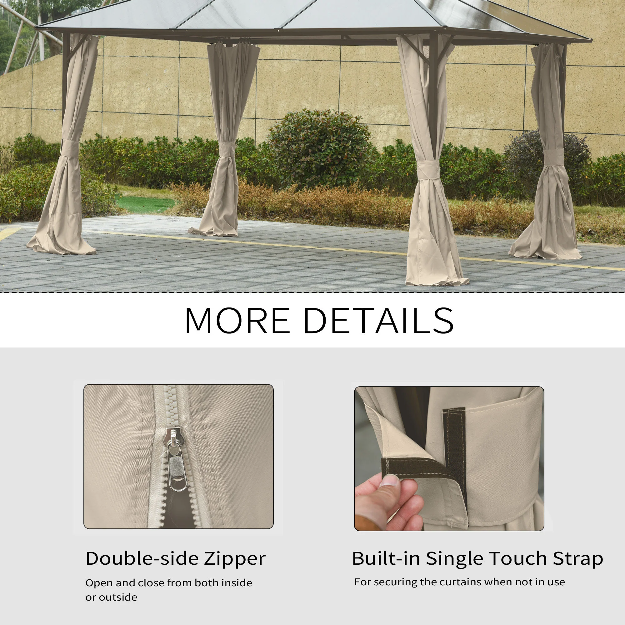 10' x 12' Universal Gazebo Sidewall Set (4 Panels) with Hooks, Beige - Image 7