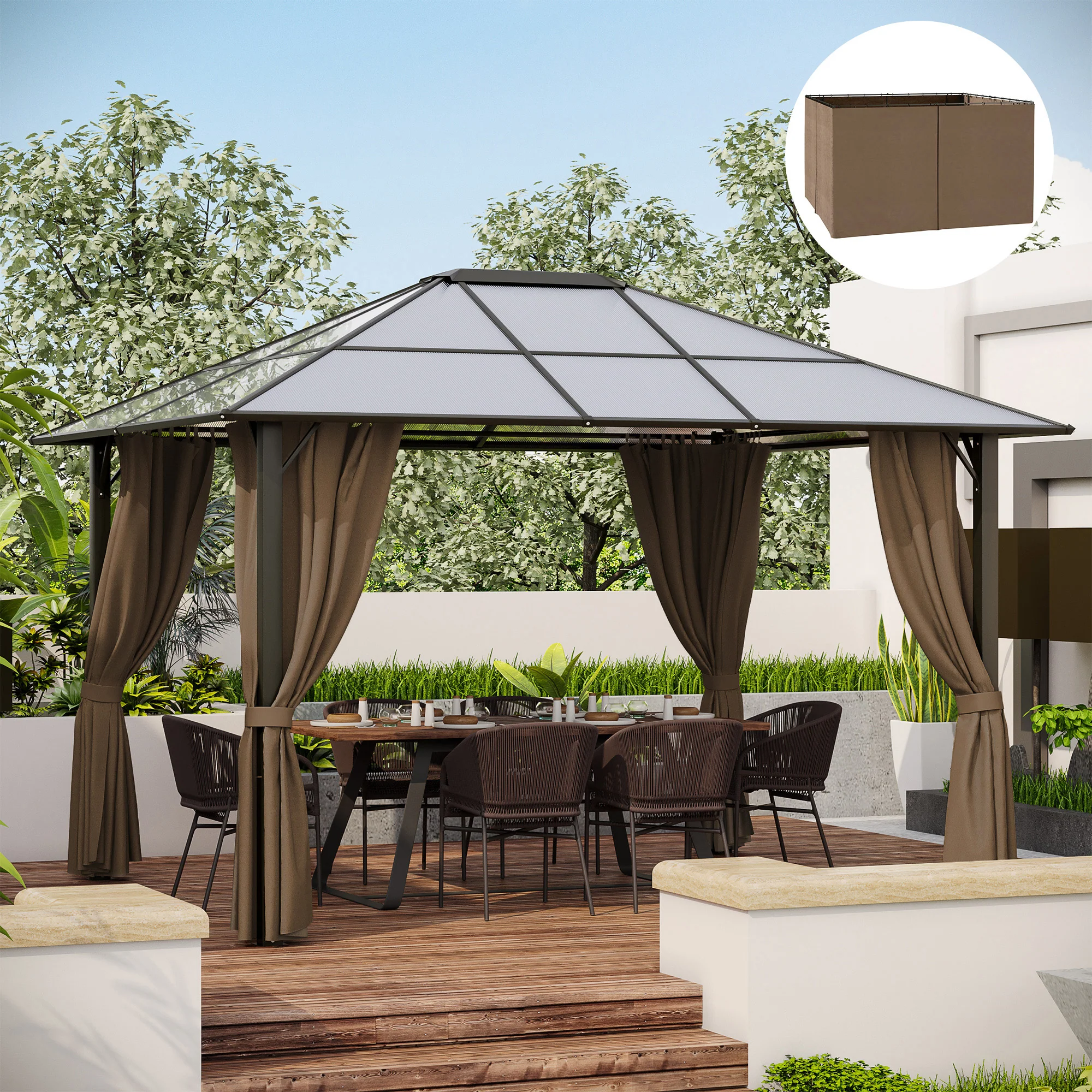 10' x 12' Universal Gazebo Sidewall Set (4 Panels) with Hooks, Brown - Image 3