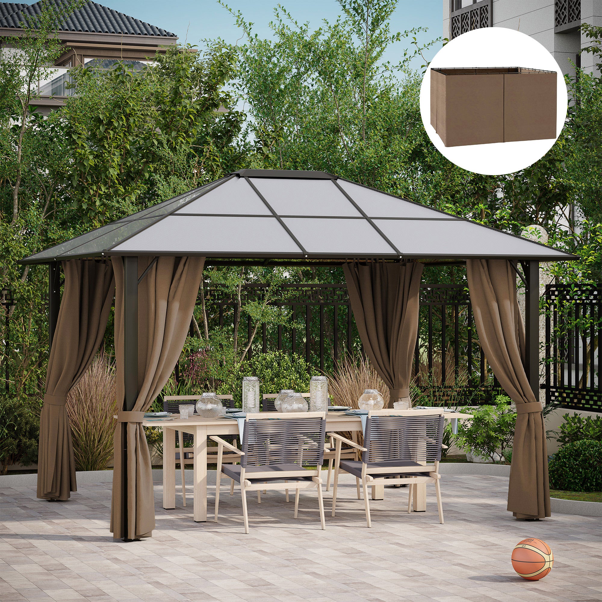 10' x 12' Universal Gazebo Sidewall Set (4 Panels) with Hooks, Brown - Image 4