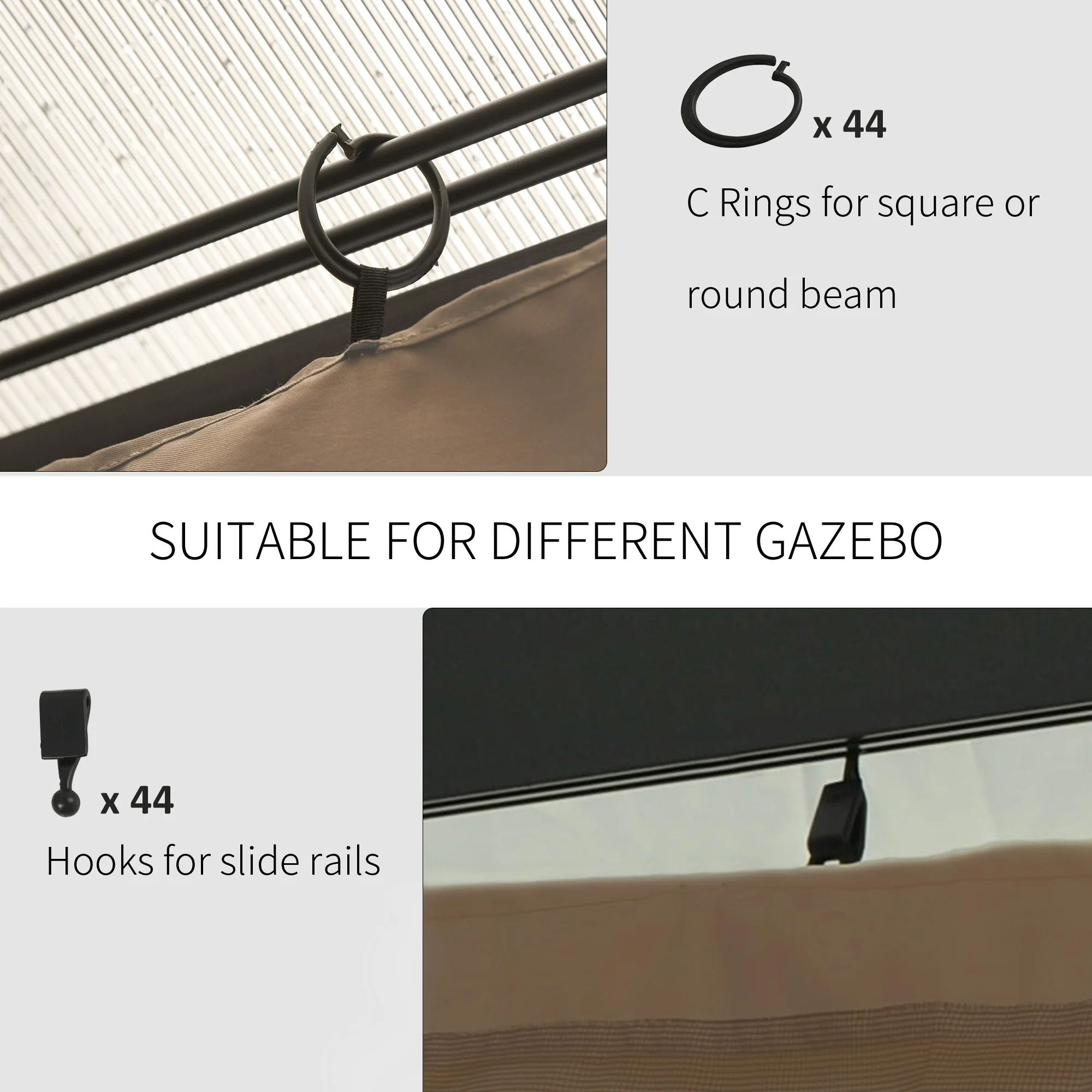 10' x 12' Universal Gazebo Sidewall Set (4 Panels) with Hooks, Brown - Image 6