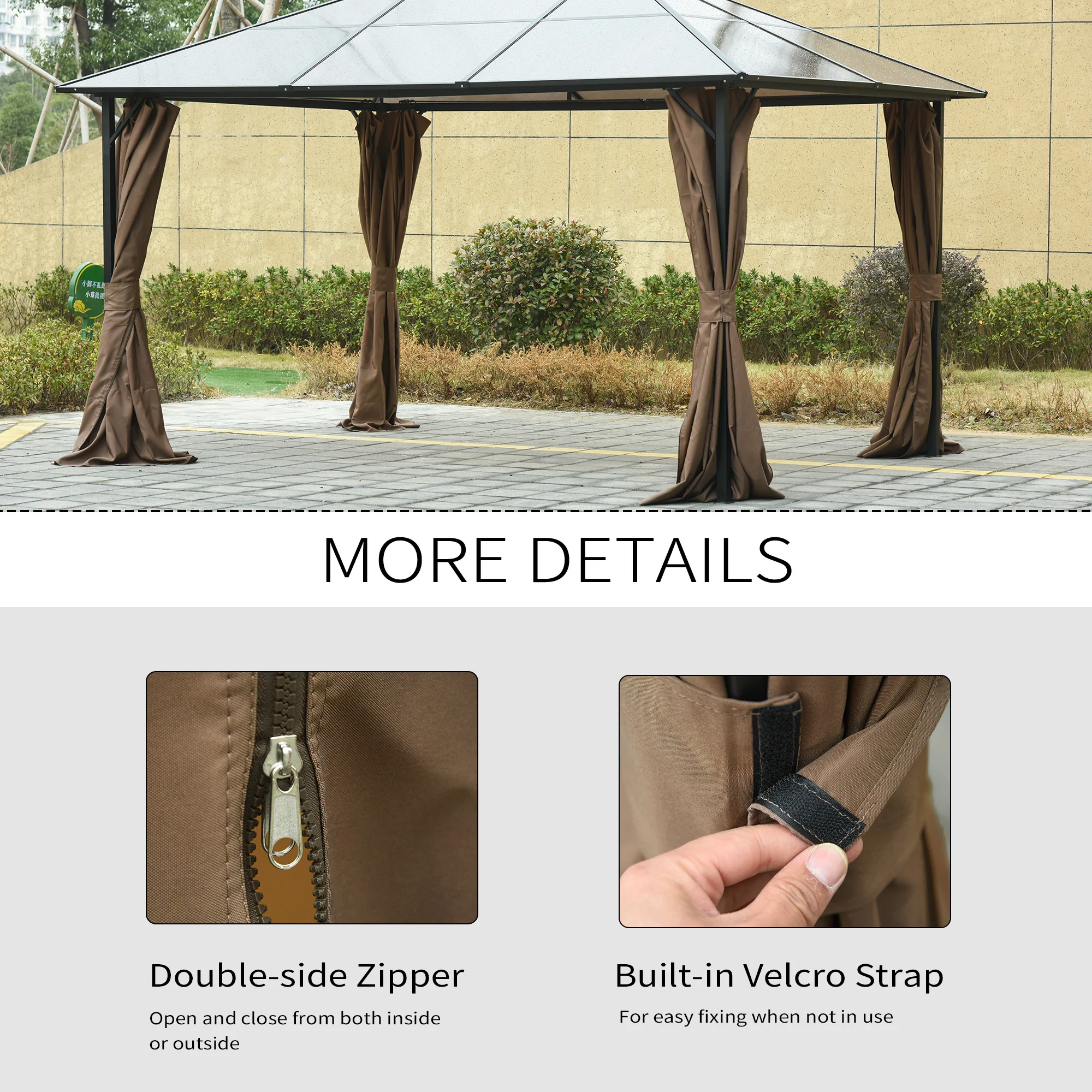 10' x 12' Universal Gazebo Sidewall Set (4 Panels) with Hooks, Brown - Image 7