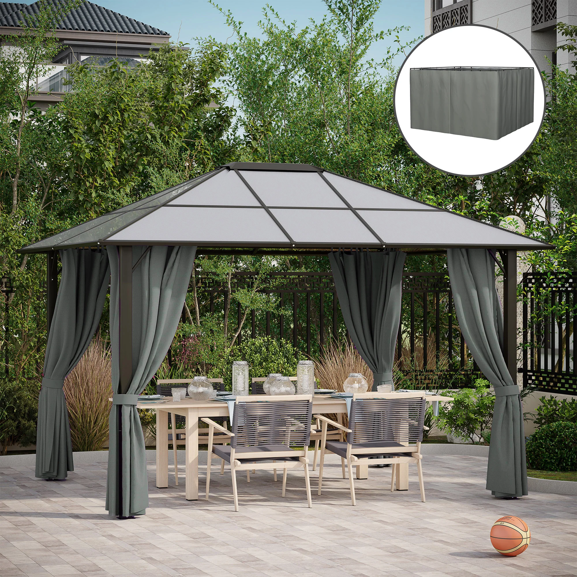 10' x 12' Universal Gazebo Sidewall Set (4 Panels) with Hooks, Dark Grey - Image 4