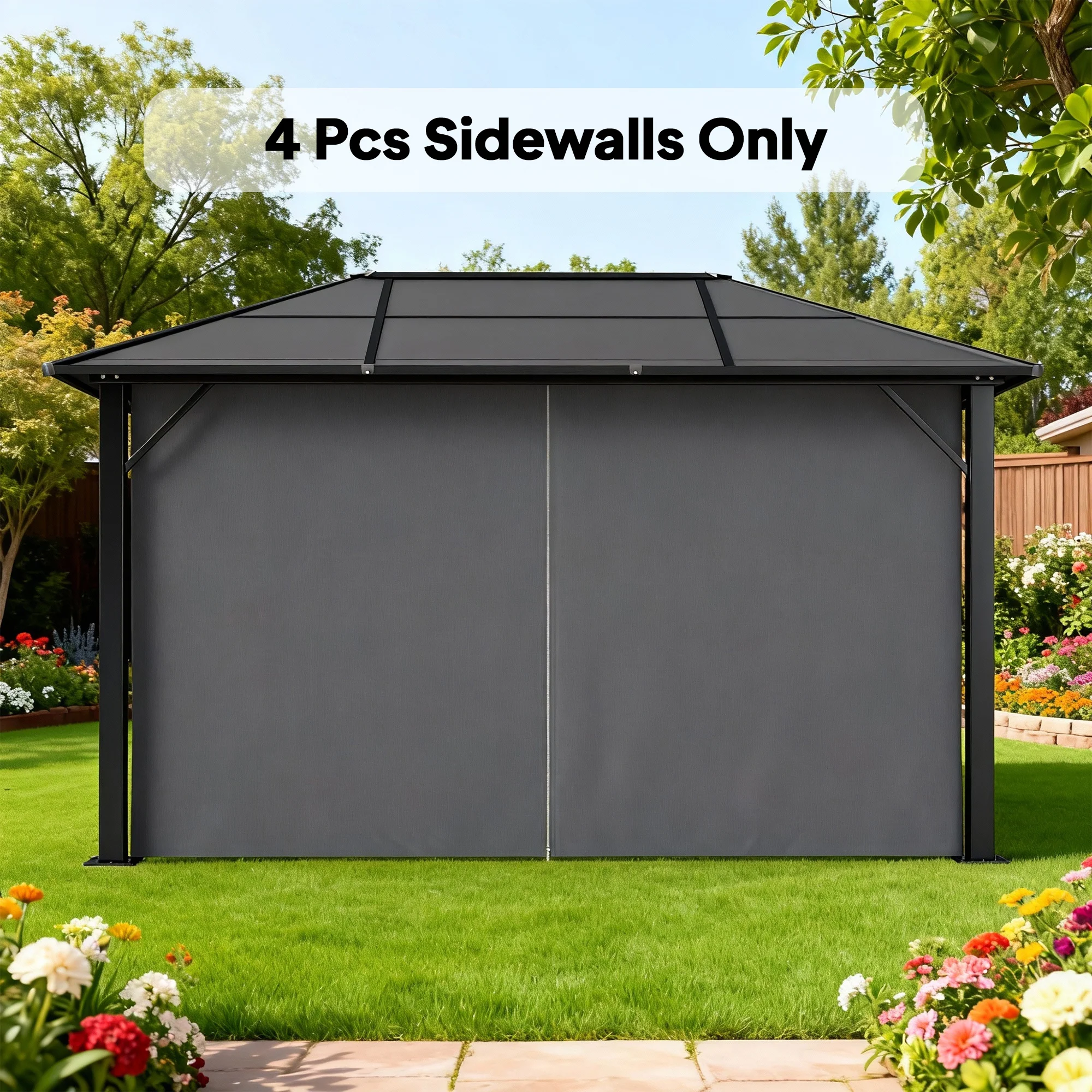 10' x 12' Gazebo Sidewall Set with 4 Panels and Hooks, Grey - Image 10