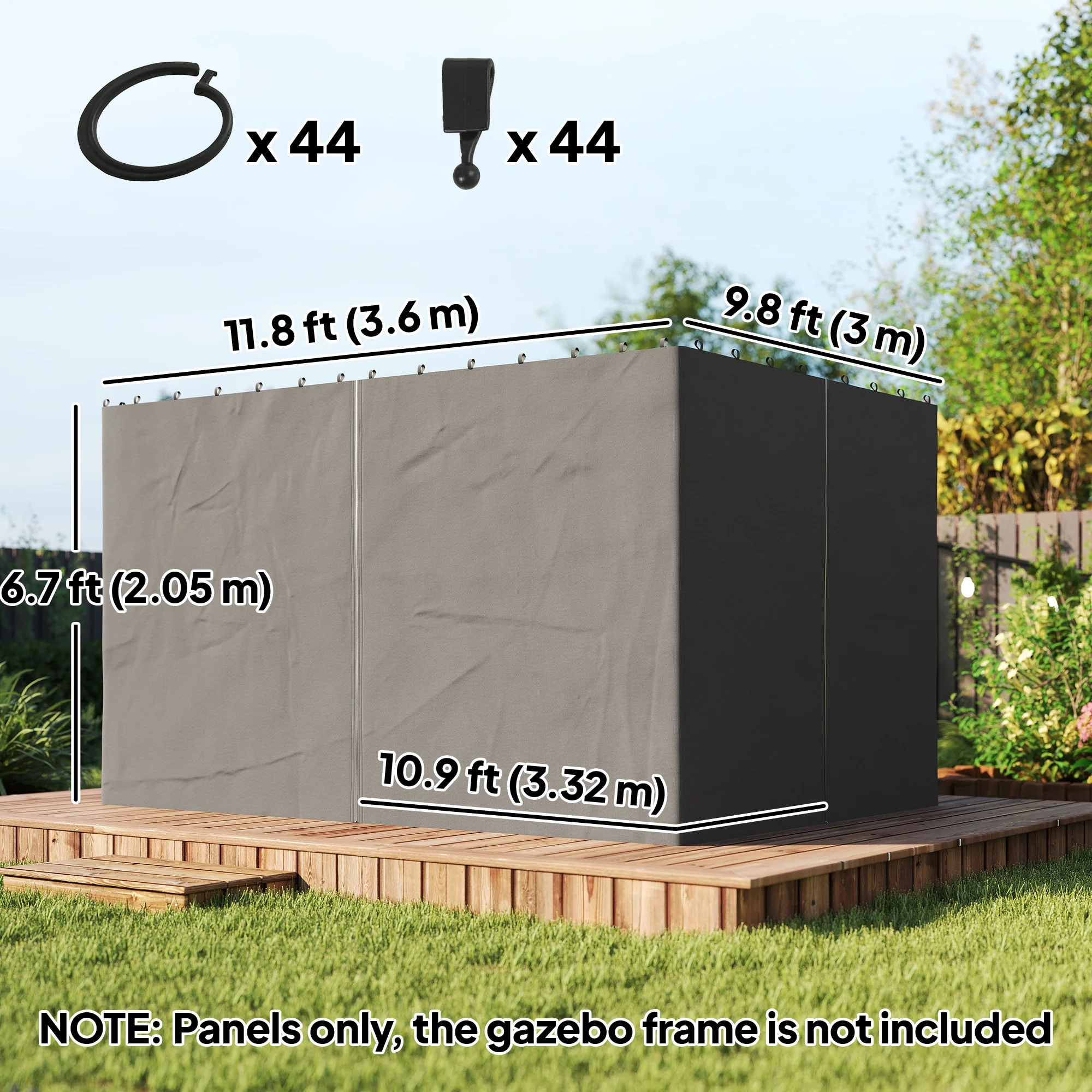 10' x 12' Gazebo Sidewall Set with 4 Panels and Hooks, Grey - Image 5