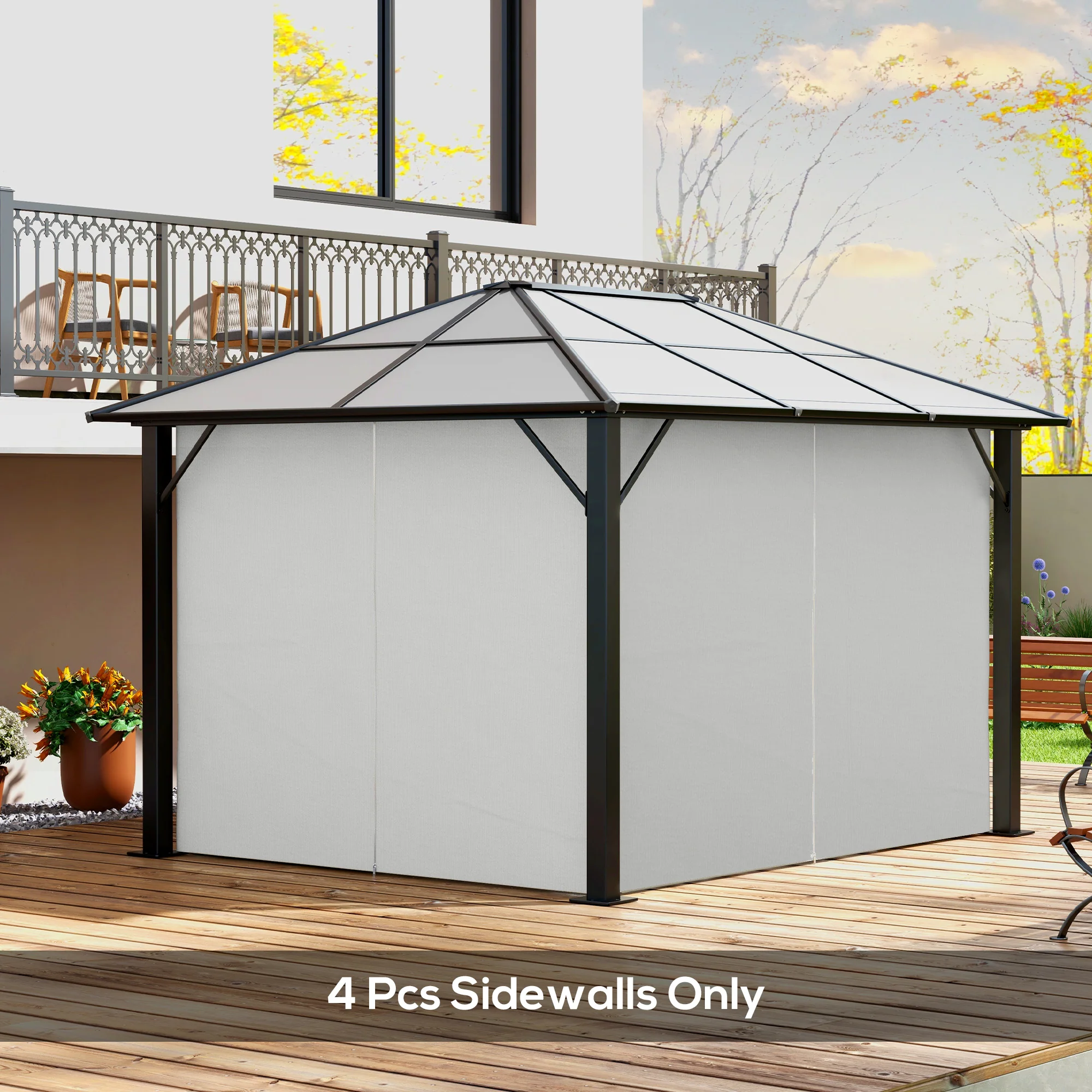 10' x 12' Universal Gazebo Sidewall Set (4 Panels) with Hooks, Light Grey - Image 3