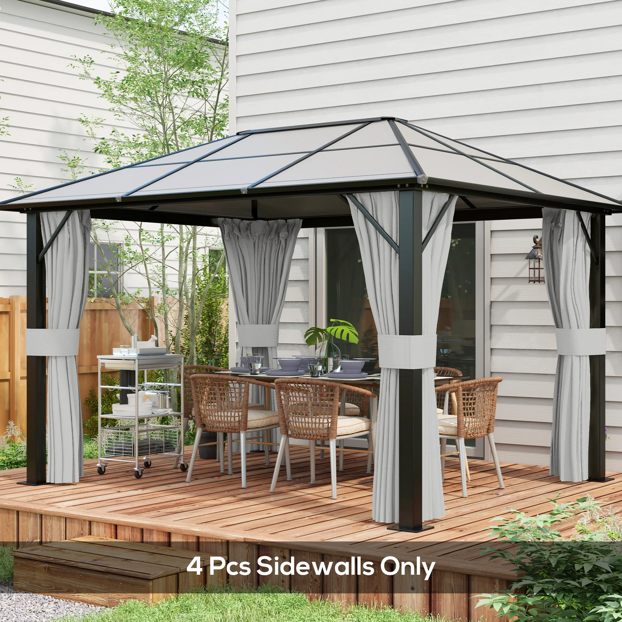 10' x 12' Universal Gazebo Sidewall Set (4 Panels) with Hooks, Light Grey - Image 4