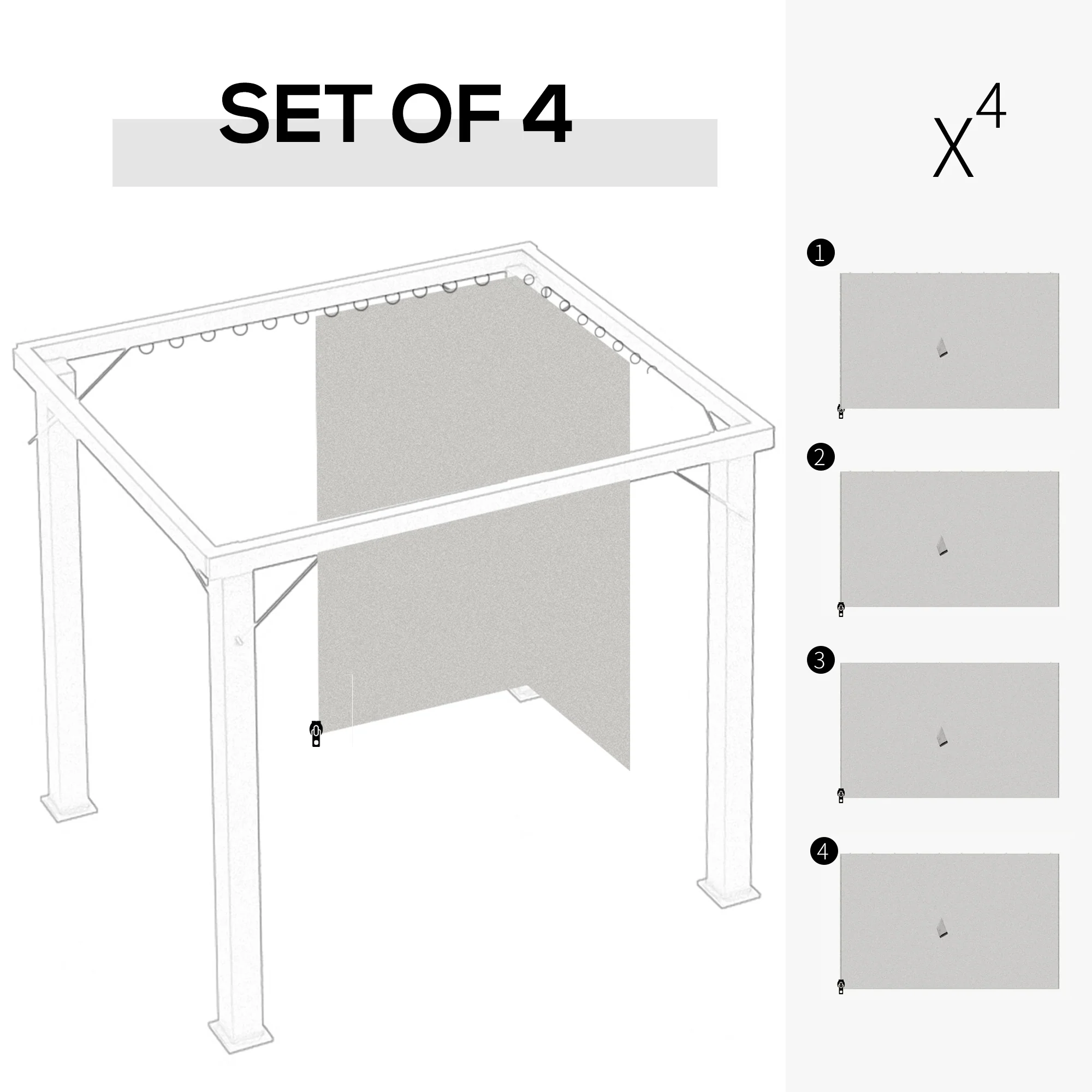 10' x 12' Universal Gazebo Sidewall Set (4 Panels) with Hooks, Light Grey - Image 6