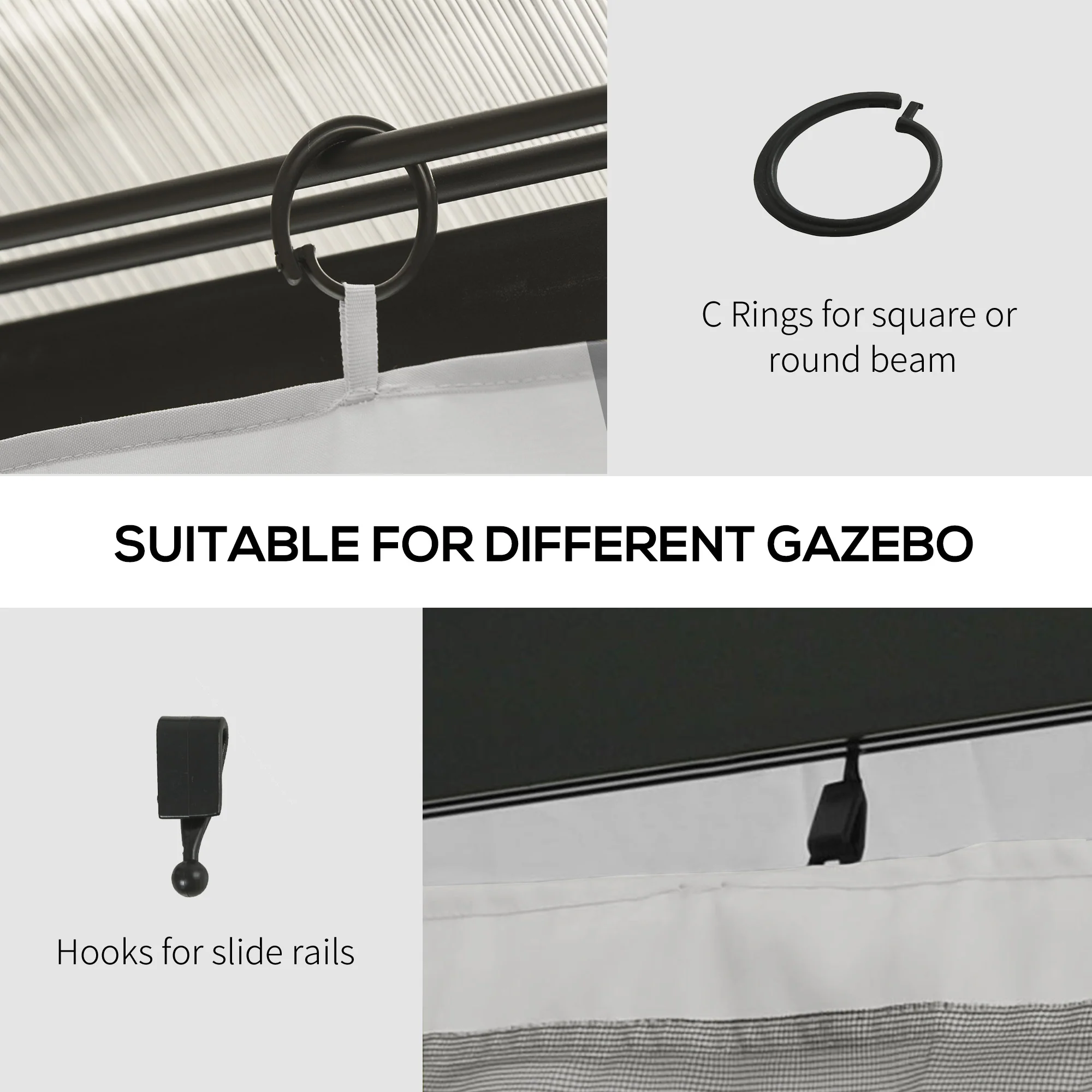 10' x 12' Universal Gazebo Sidewall Set (4 Panels) with Hooks, Light Grey - Image 8