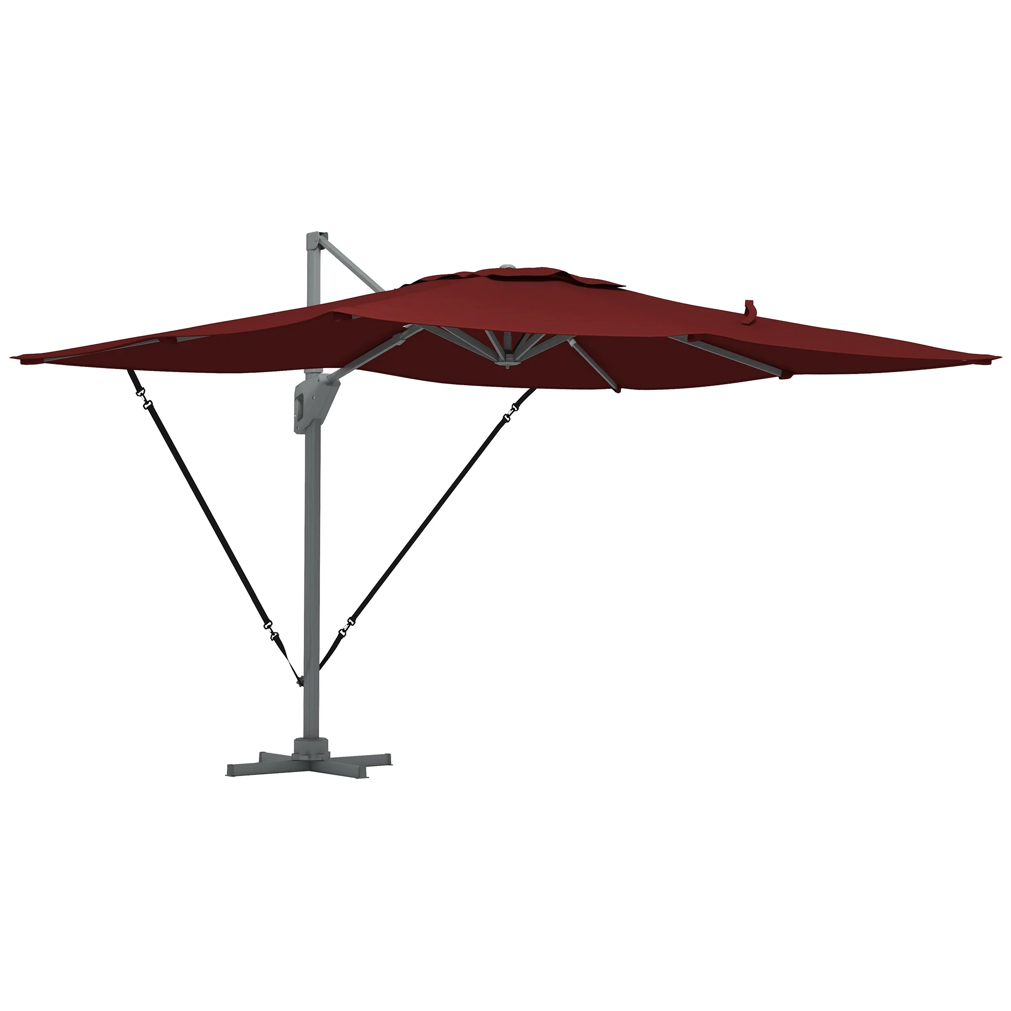 10' x 13' Cantilever Patio Umbrella with Windproof Straps, 4-Position Tilt, 360° Rotation, Red - Image 12