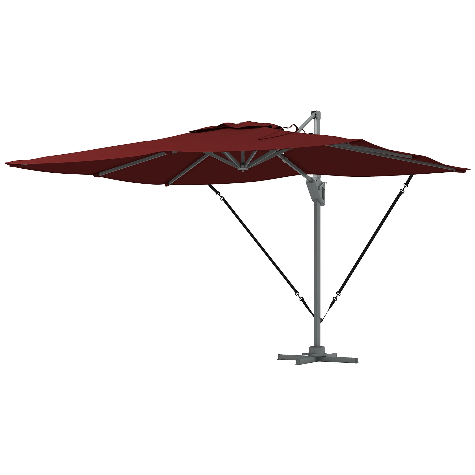 10' x 13' Cantilever Patio Umbrella with Windproof Straps, 4-Position Tilt, 360° Rotation, Red - Image 2