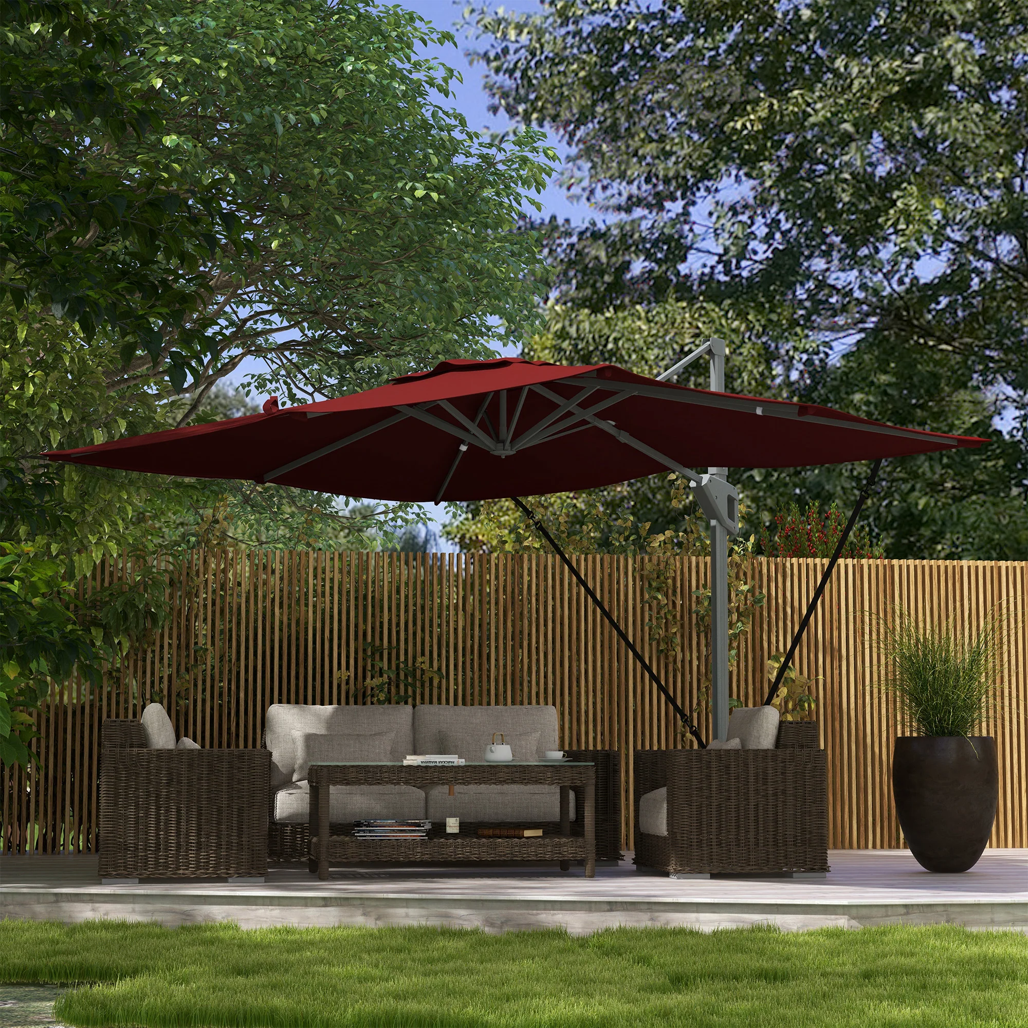 10' x 13' Cantilever Patio Umbrella with Windproof Straps, 4-Position Tilt, 360° Rotation, Red - Image 3