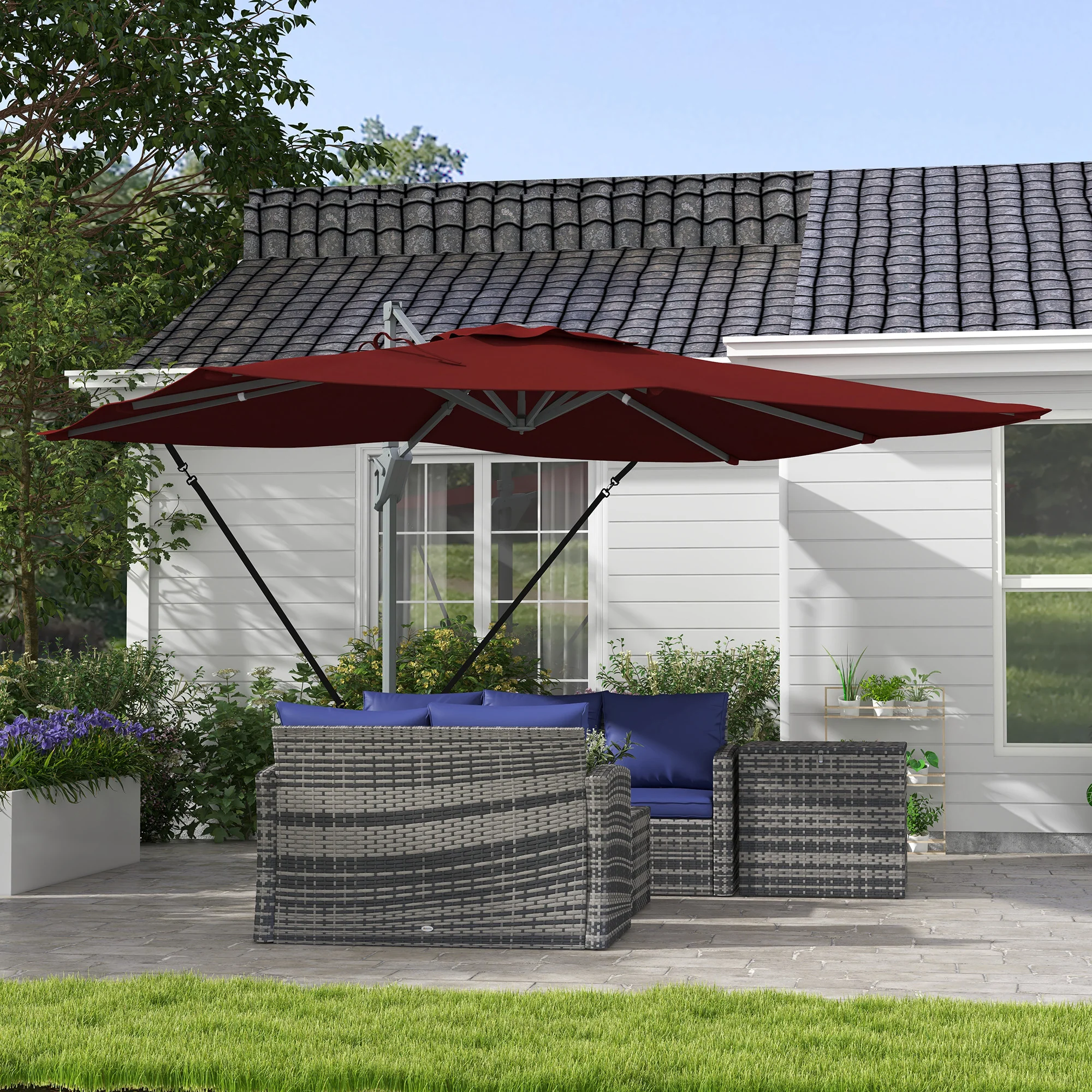 10' x 13' Cantilever Patio Umbrella with Windproof Straps, 4-Position Tilt, 360° Rotation, Red - Image 4