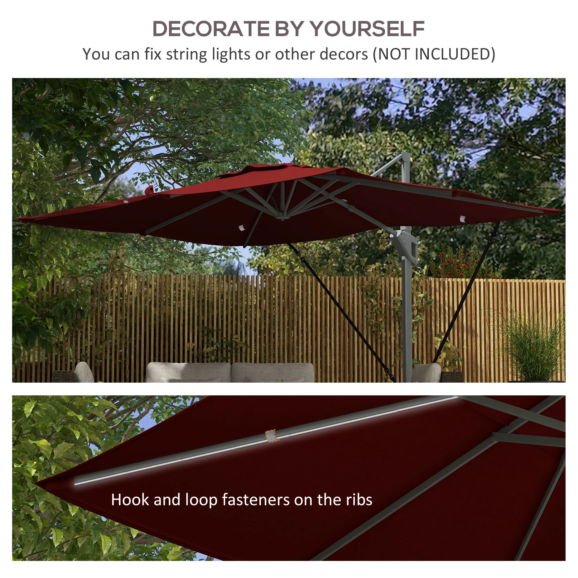 10' x 13' Cantilever Patio Umbrella with Windproof Straps, 4-Position Tilt, 360° Rotation, Red - Image 9