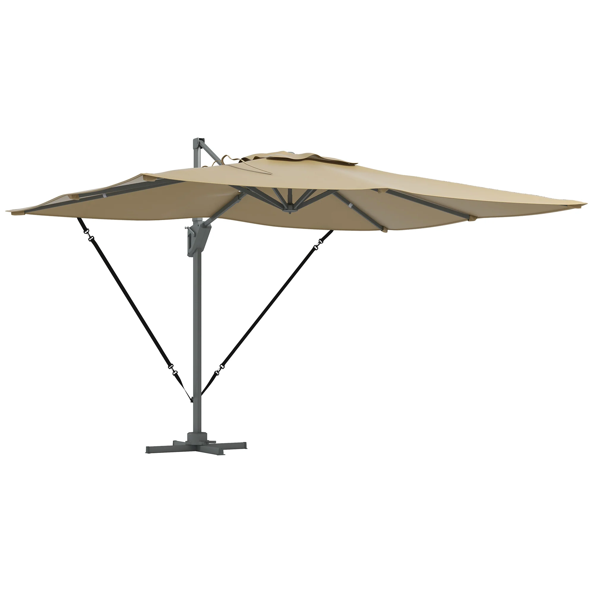 10' x 13' Cantilever Patio Umbrella with Windproof Straps, 4-Position Tilt, 360° Rotation, Khaki - Image 12