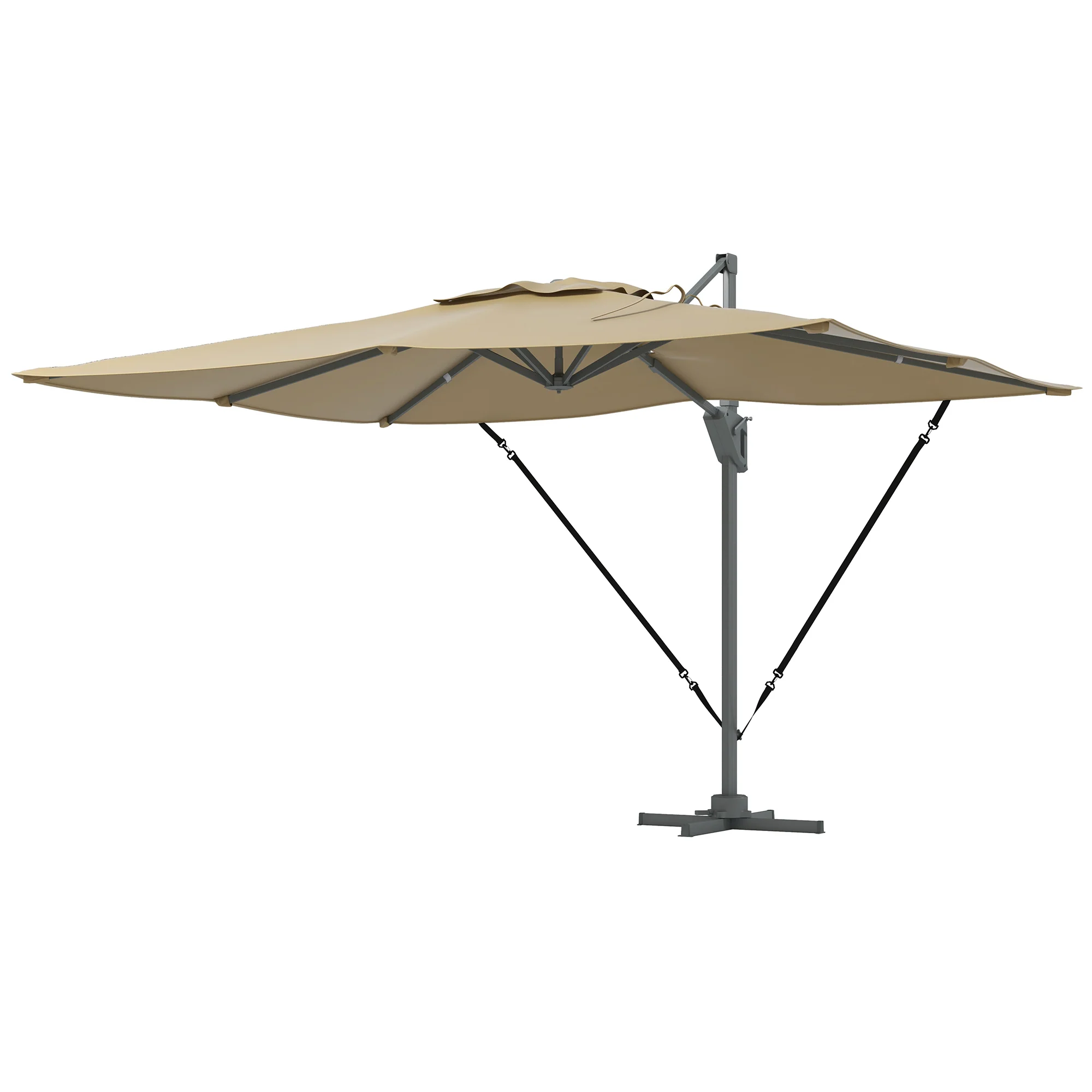 10' x 13' Cantilever Patio Umbrella with Windproof Straps, 4-Position Tilt, 360° Rotation, Khaki - Image 2