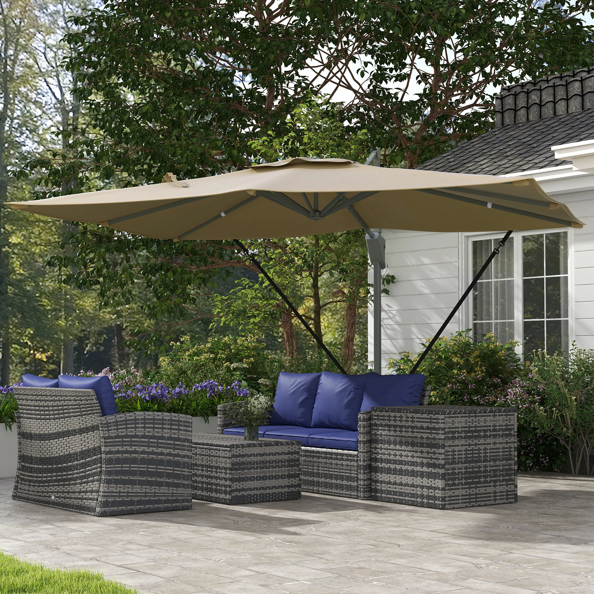 10' x 13' Cantilever Patio Umbrella with Windproof Straps, 4-Position Tilt, 360° Rotation, Khaki - Image 3
