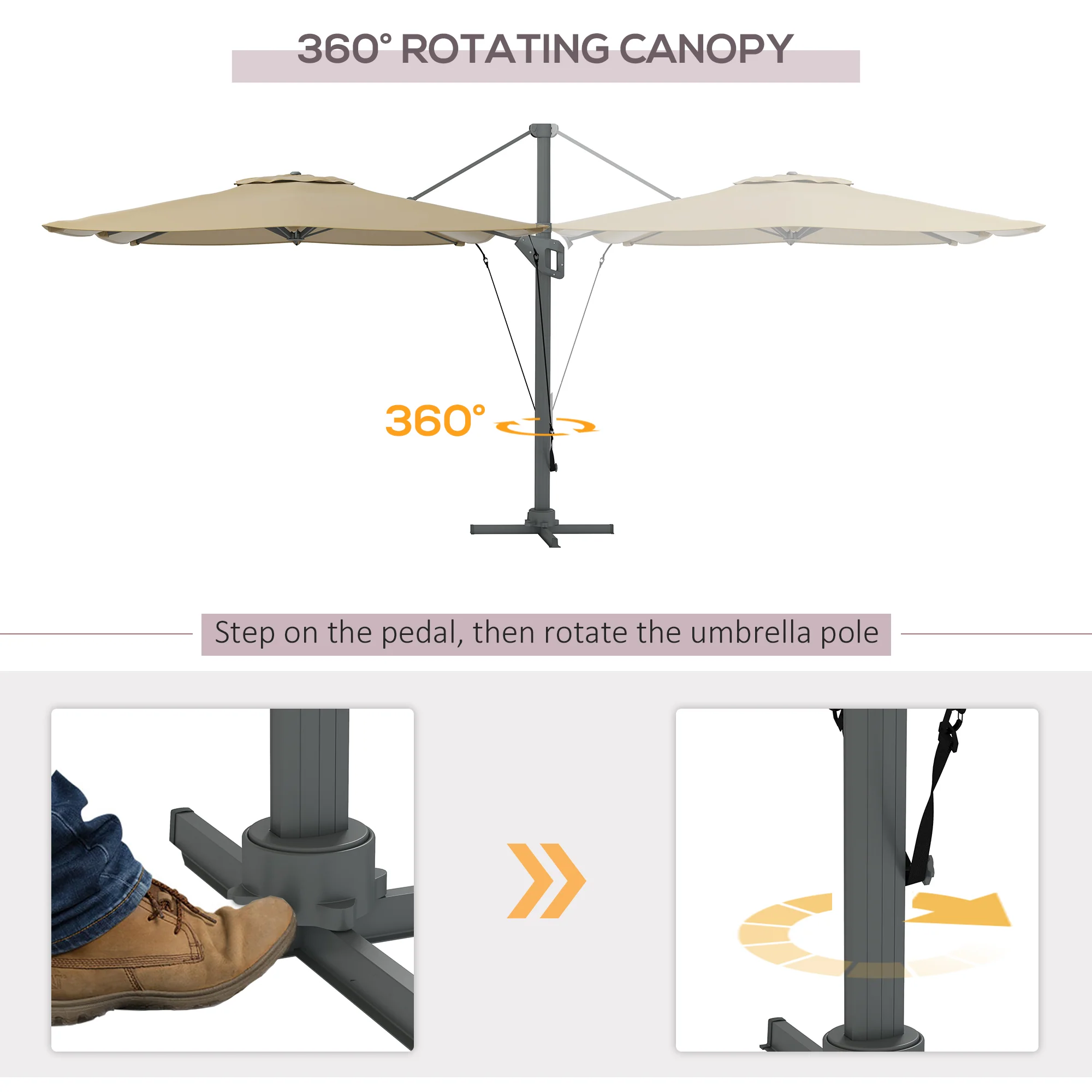 10' x 13' Cantilever Patio Umbrella with Windproof Straps, 4-Position Tilt, 360° Rotation, Khaki - Image 8