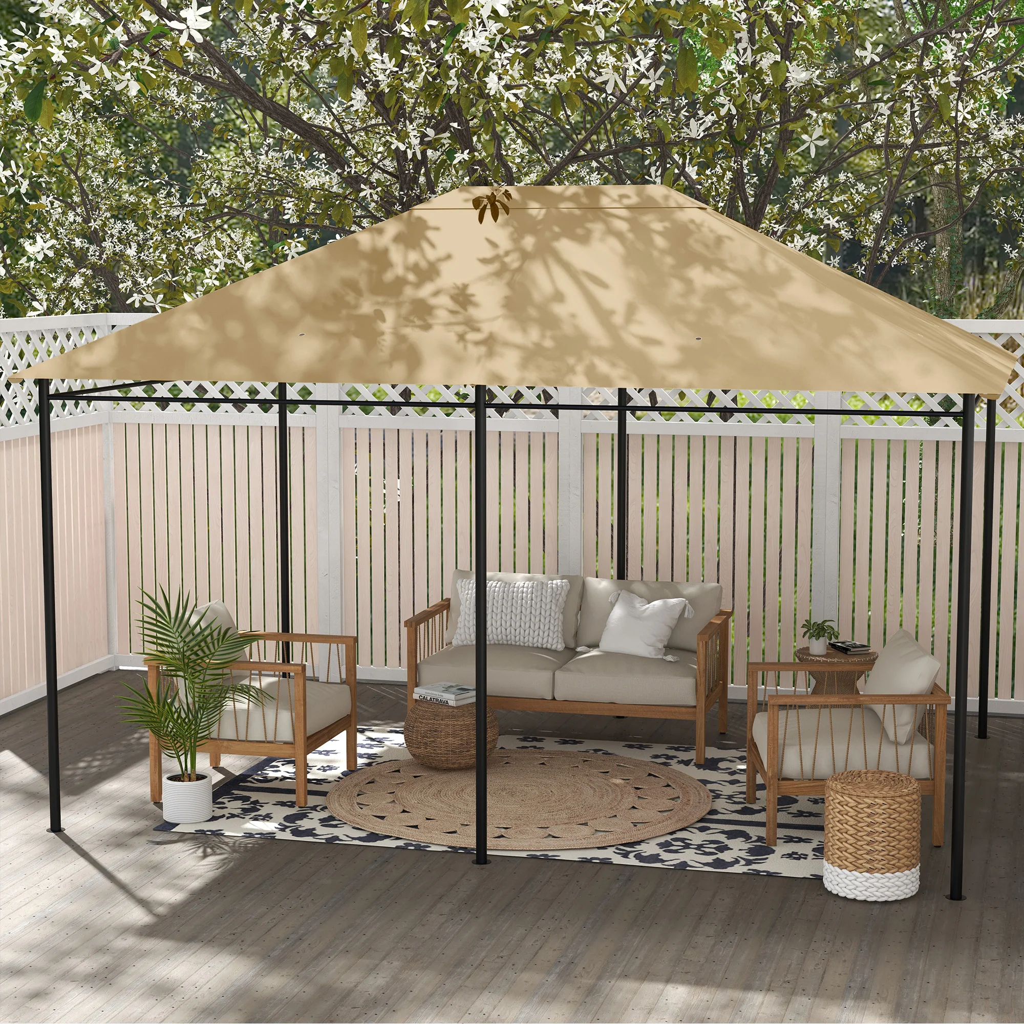 10' x 13' Gazebo Canopy Replacement with Vents and Drain Holes, Khaki - Image 4