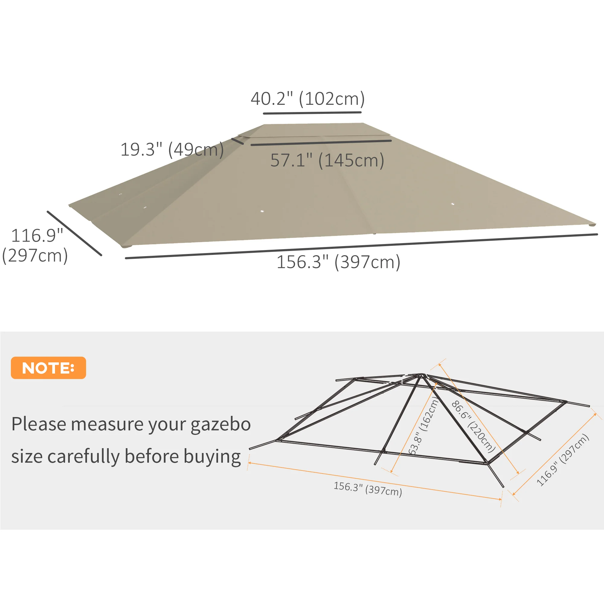 10' x 13' Gazebo Canopy Replacement with Vents and Drain Holes, Khaki - Image 5