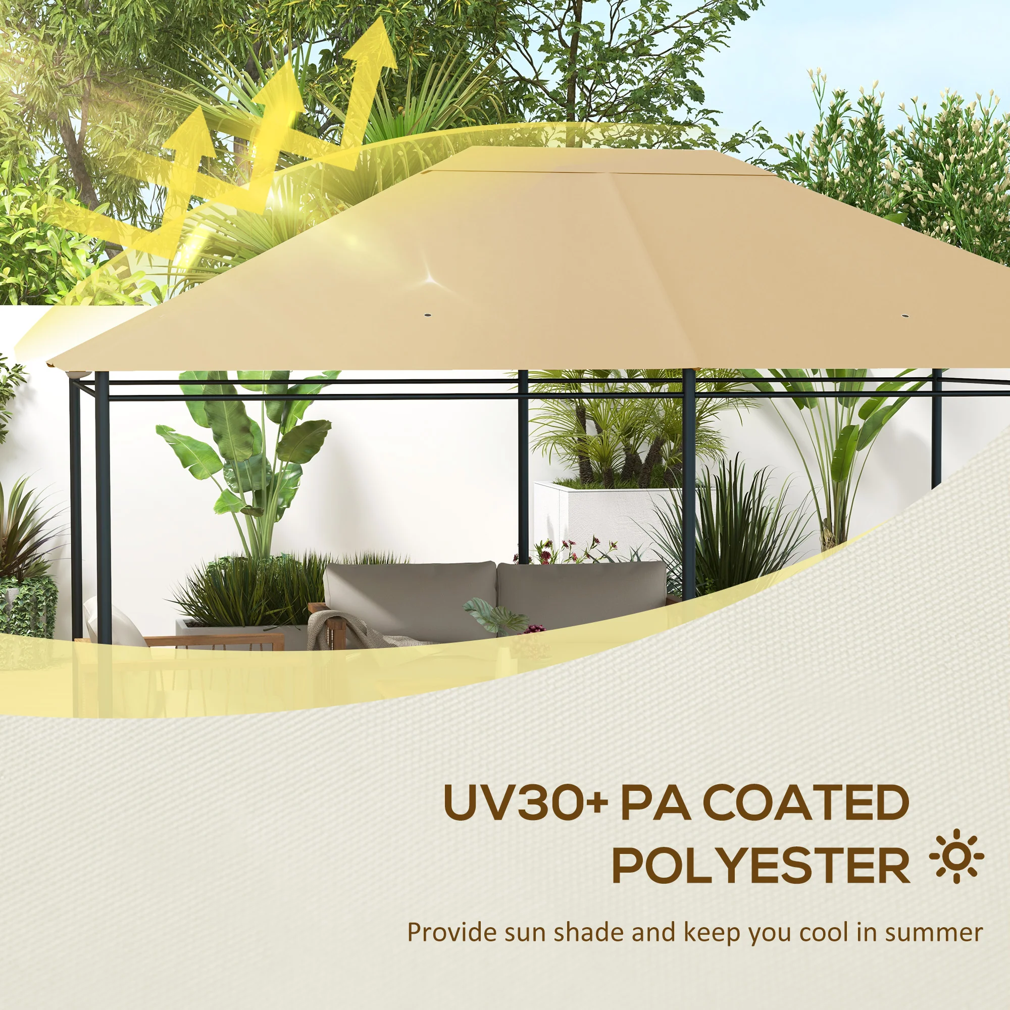 10' x 13' Gazebo Canopy Replacement with Vents and Drain Holes, Khaki - Image 6