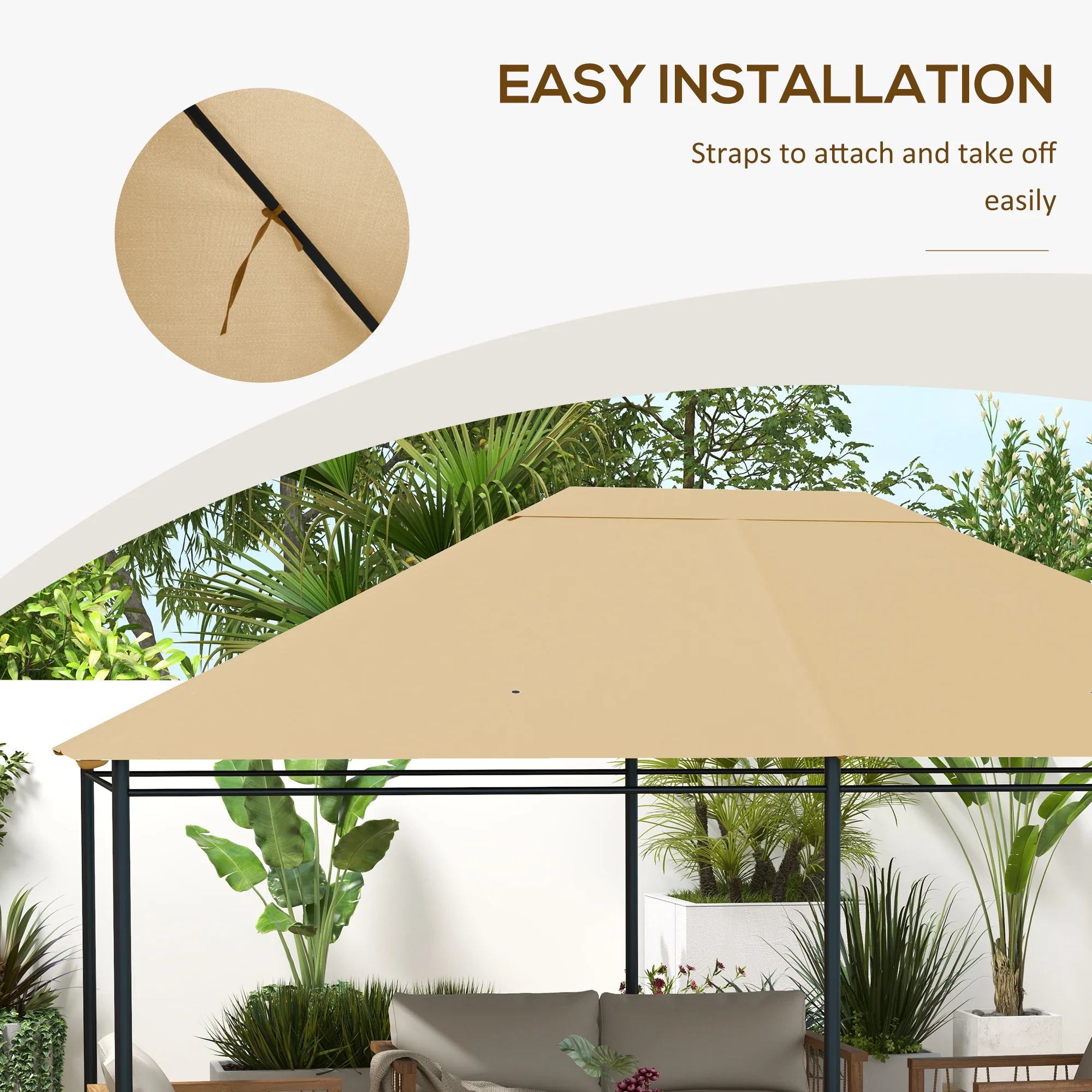 10' x 13' Gazebo Canopy Replacement with Vents and Drain Holes, Khaki - Image 8