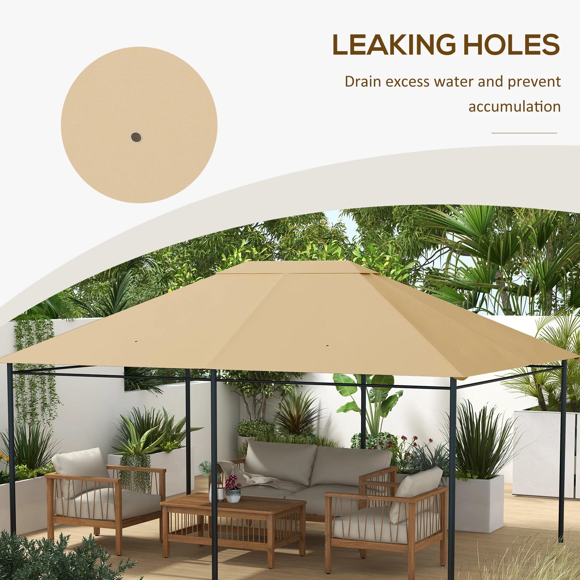 10' x 13' Gazebo Canopy Replacement with Vents and Drain Holes, Khaki - Image 9