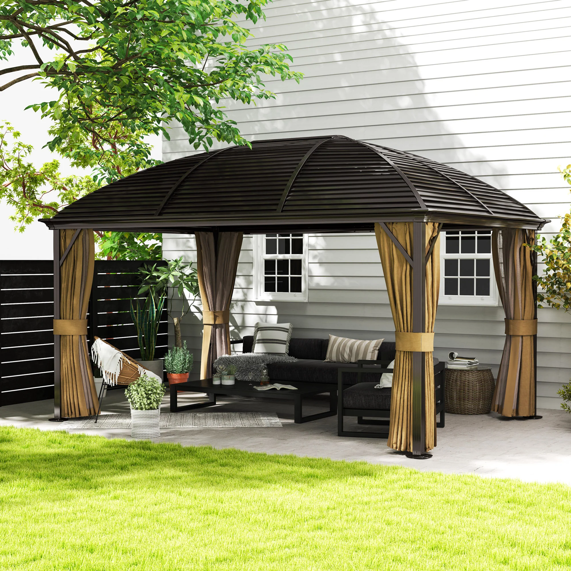10' x 13' Hardtop Gazebo with Galvanized Steel Roof & Mosquito Netting, Brown - Image 11