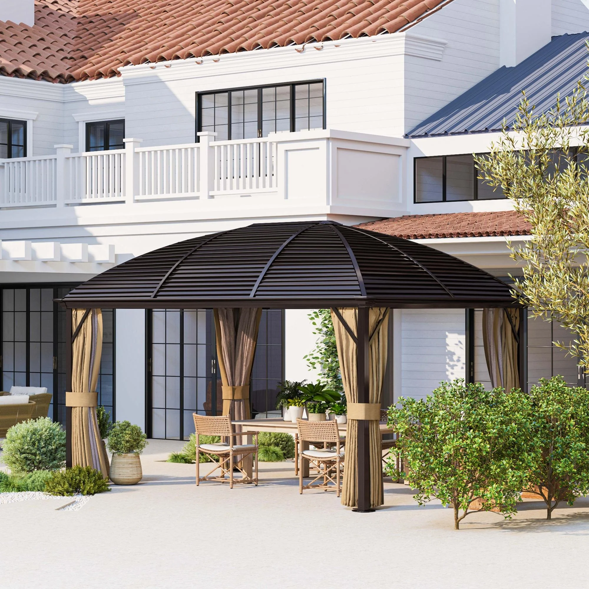 10' x 13' Hardtop Gazebo with Galvanized Steel Roof & Mosquito Netting, Brown - Image 3