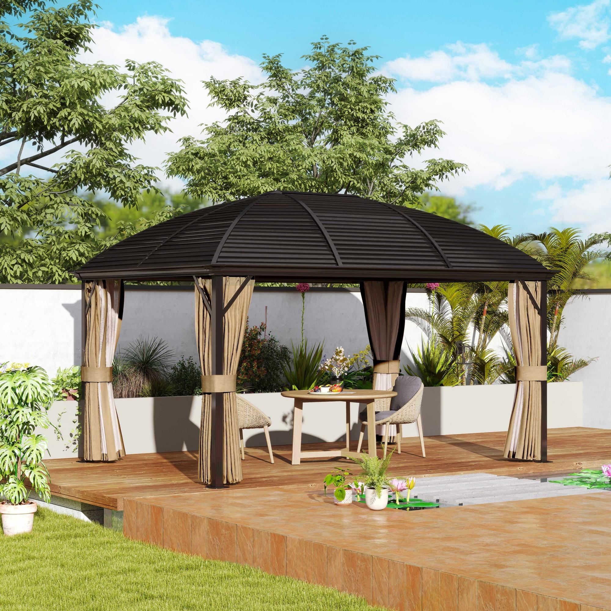 10' x 13' Hardtop Gazebo with Galvanized Steel Roof & Mosquito Netting, Brown - Image 4