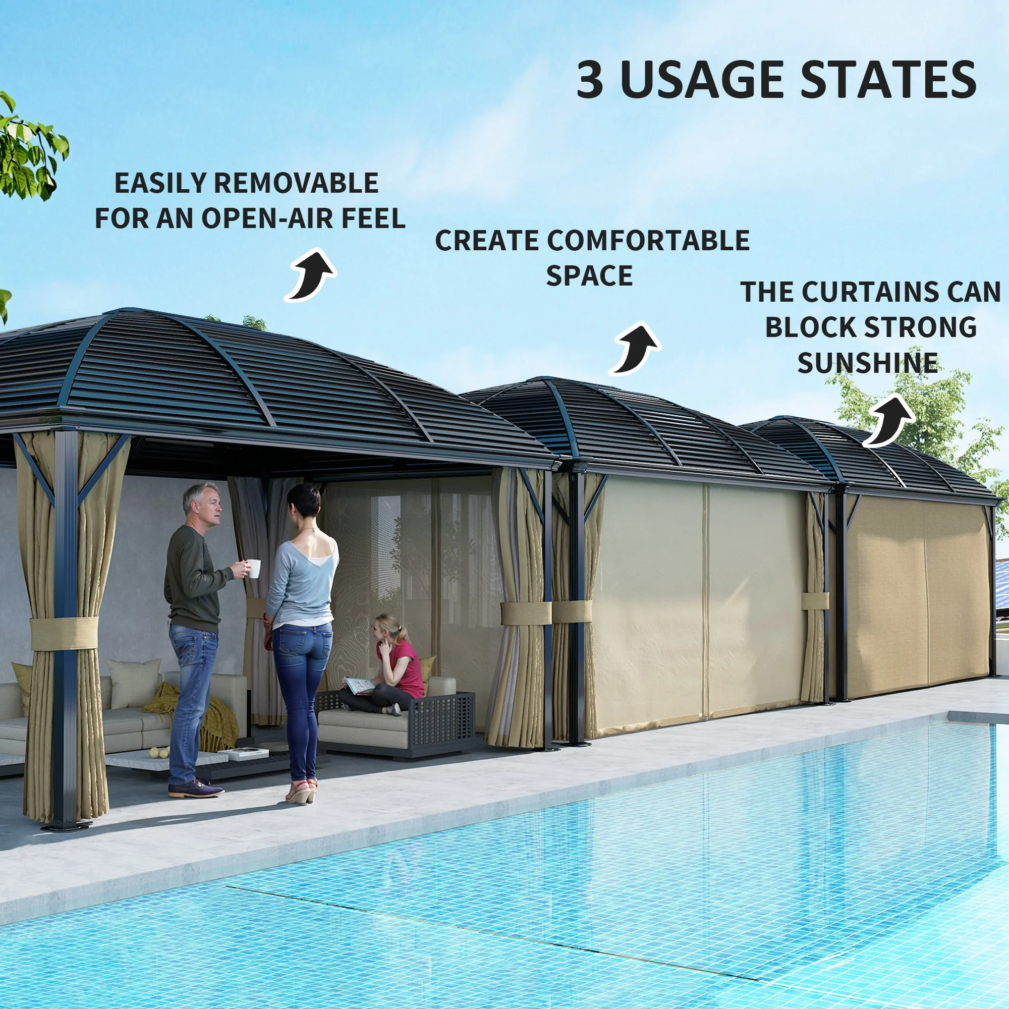 10' x 13' Hardtop Gazebo with Galvanized Steel Roof & Mosquito Netting, Brown - Image 6