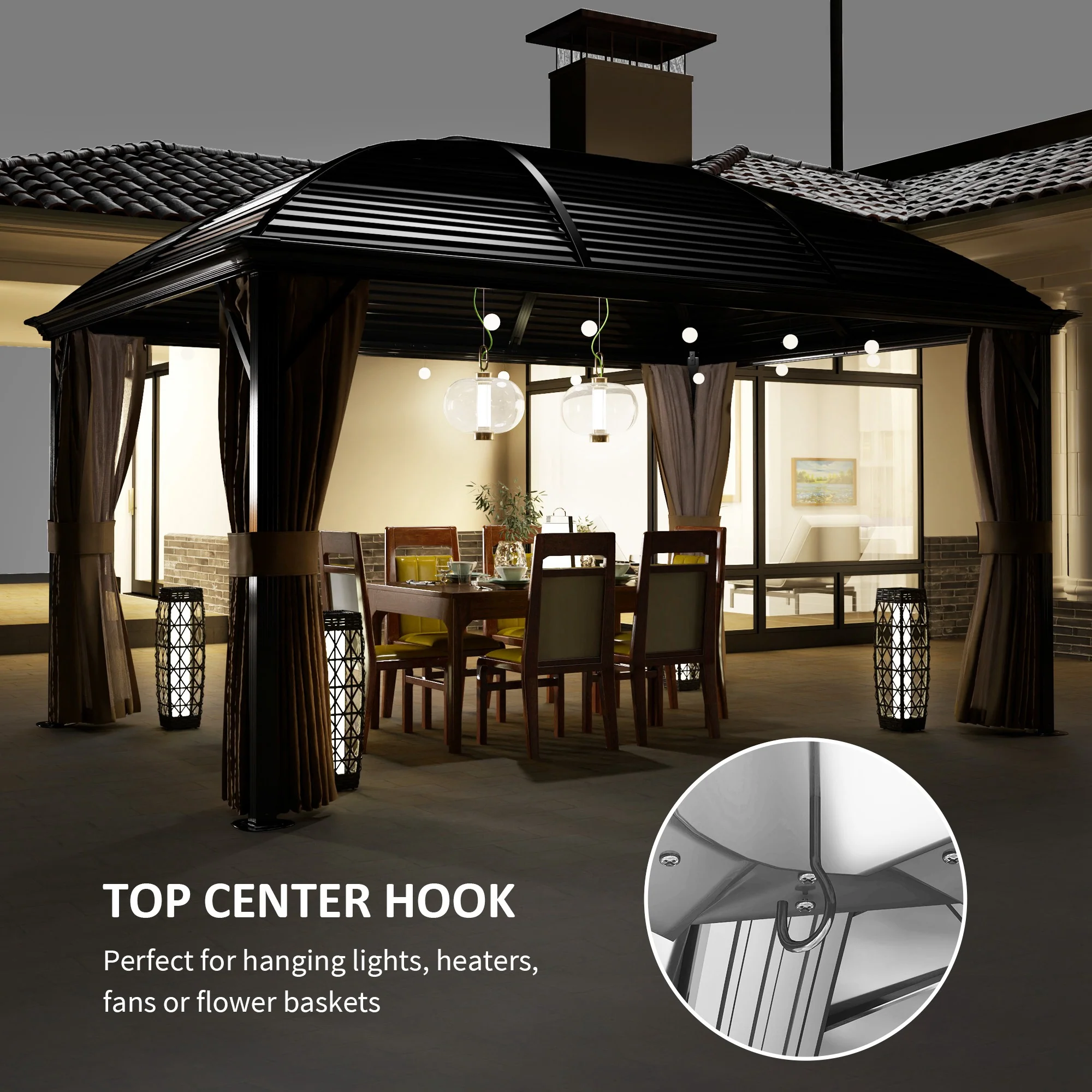 10' x 13' Hardtop Gazebo with Galvanized Steel Roof & Mosquito Netting, Brown - Image 8