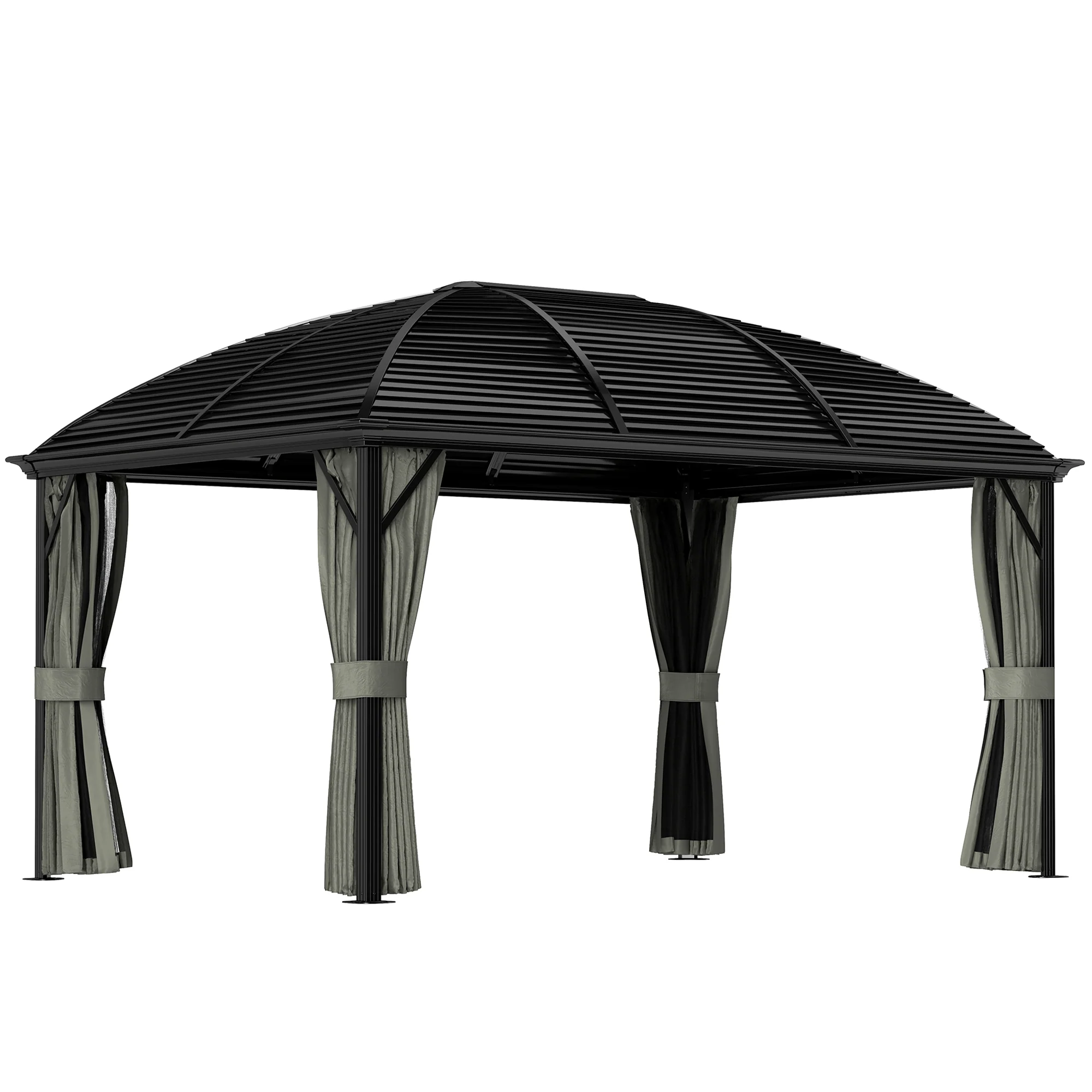 10' x 13' Hardtop Gazebo with Galvanized Steel Roof & Mosquito Netting, Dark Grey