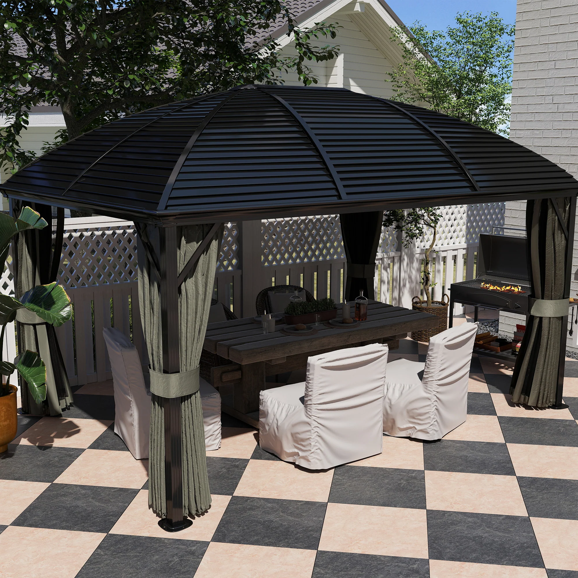 10' x 13' Hardtop Gazebo with Galvanized Steel Roof & Mosquito Netting, Dark Grey - Image 11