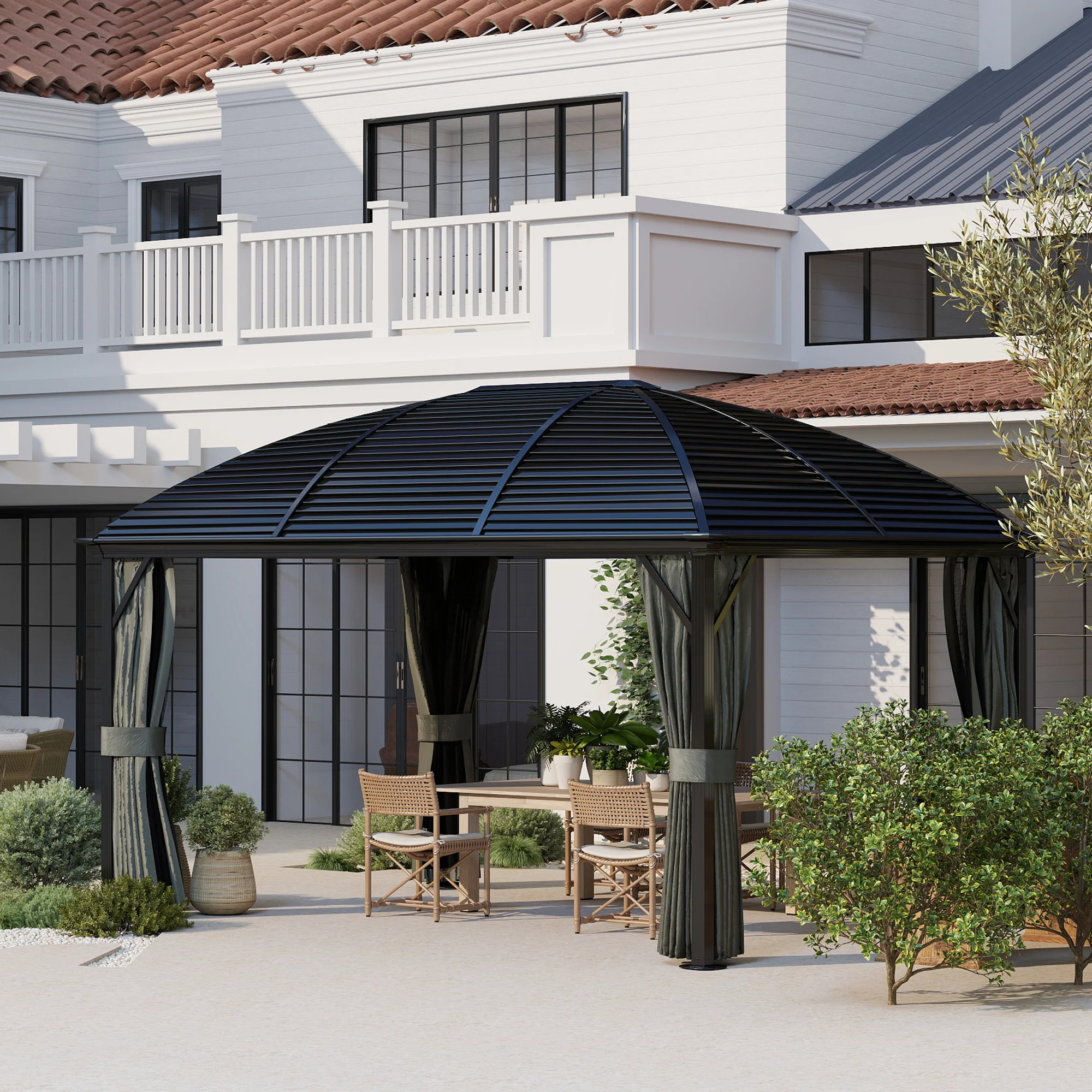 10' x 13' Hardtop Gazebo with Galvanized Steel Roof & Mosquito Netting, Dark Grey - Image 3