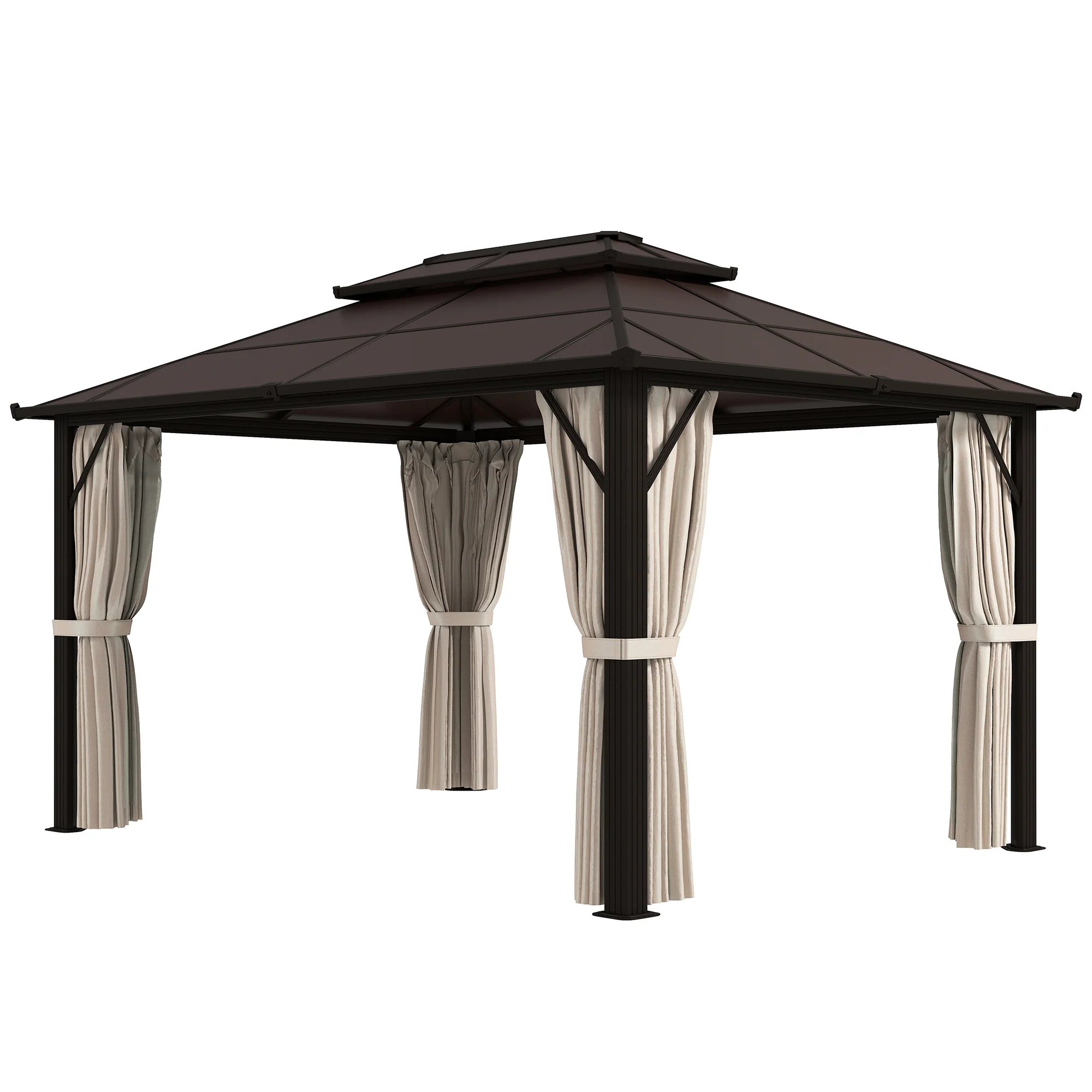 10' x 13' Hardtop Gazebo with UPF30+ Polycarbonate Double Roof, Beige - Image 2