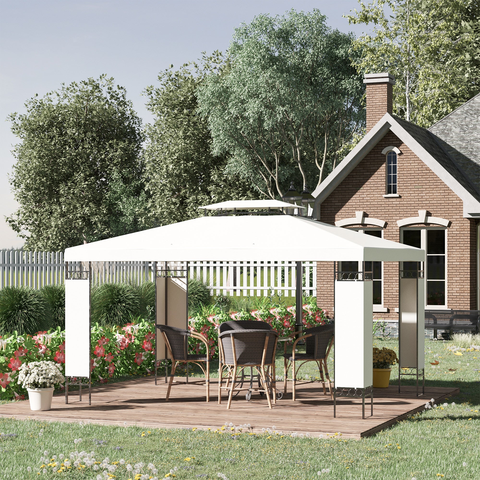 10' x 13' Outdoor Gazebo with Double Roof and Screen Panels, White - Image 4