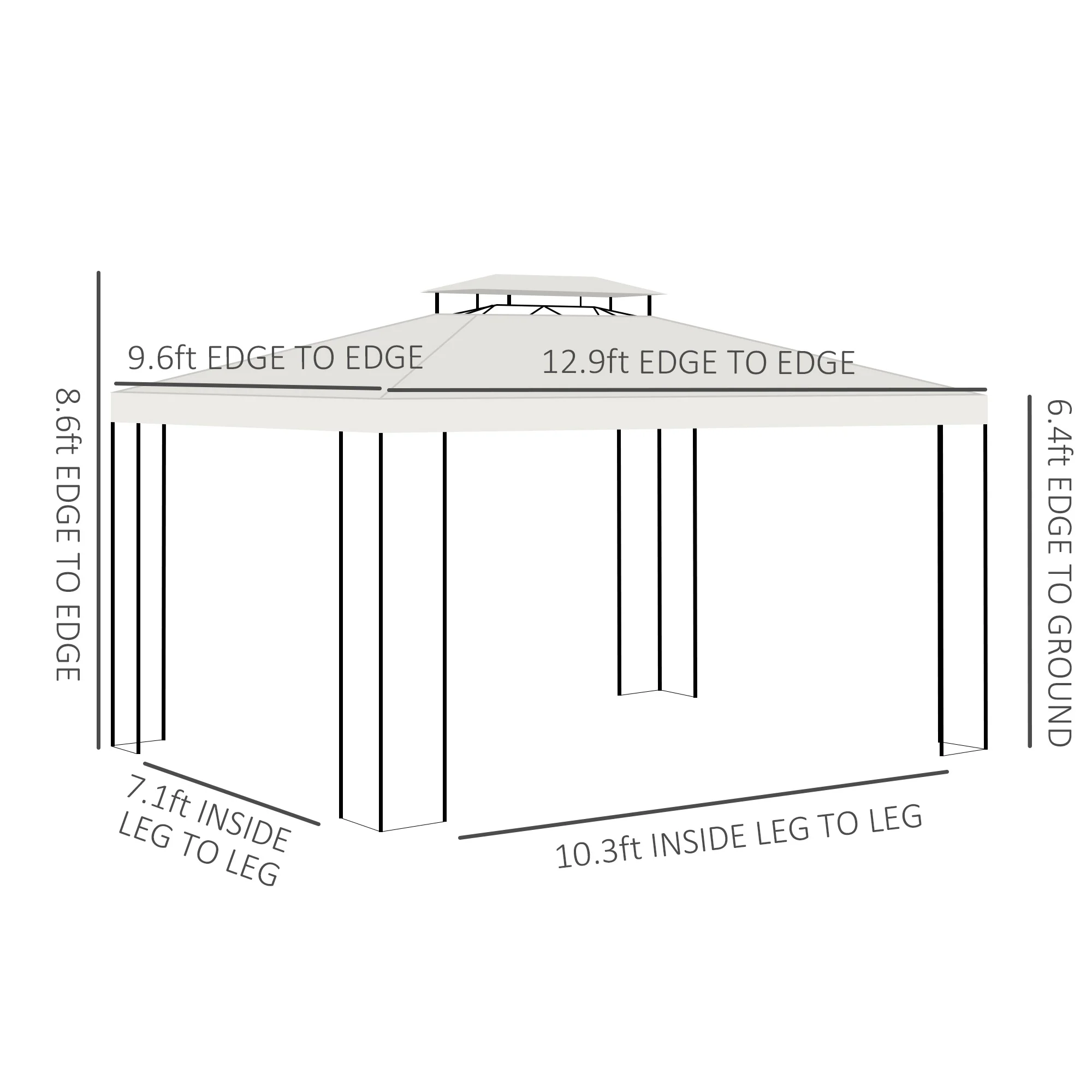 10' x 13' Outdoor Gazebo with Double Roof and Screen Panels, White - Image 5