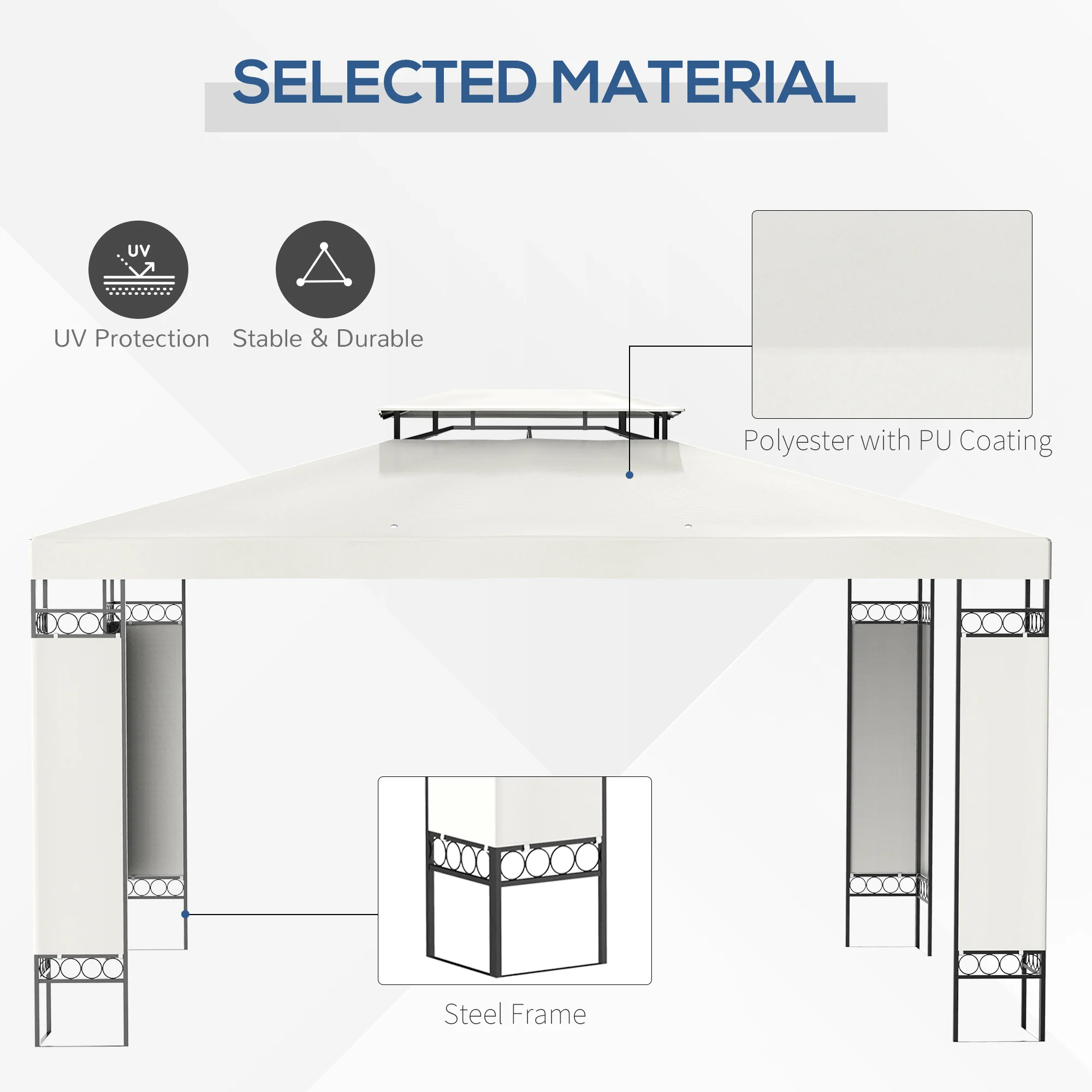10' x 13' Outdoor Gazebo with Double Roof and Screen Panels, White - Image 7