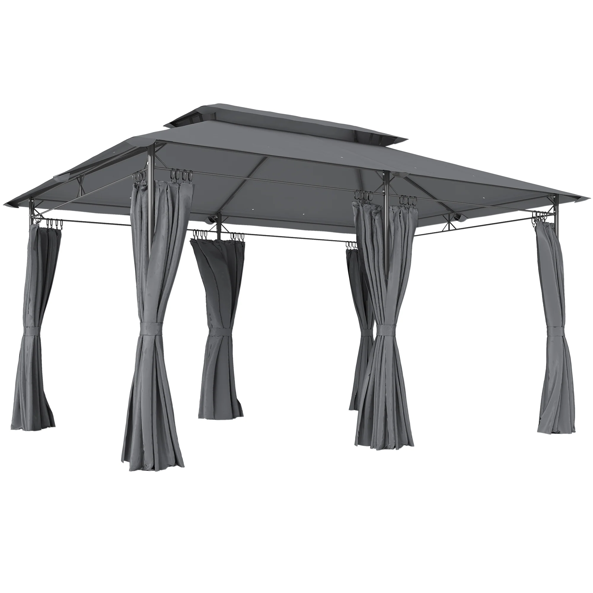 10' x 13' Patio Gazebo with Double Roof and Curtains, Grey - Image 11