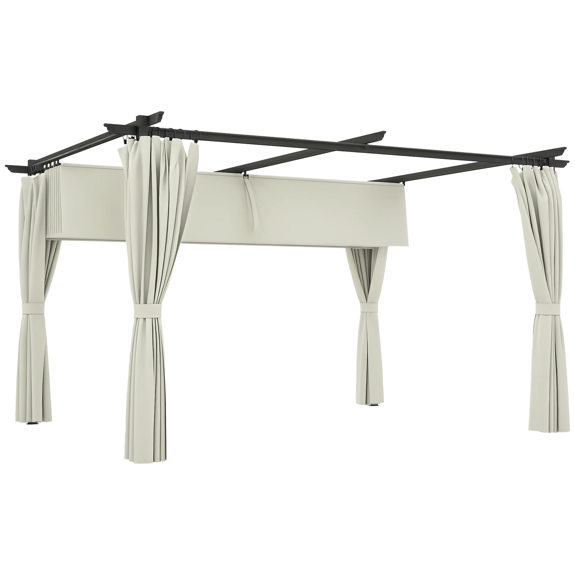 10' x 13' Retractable Pergola Canopy with Curtains, Cream White