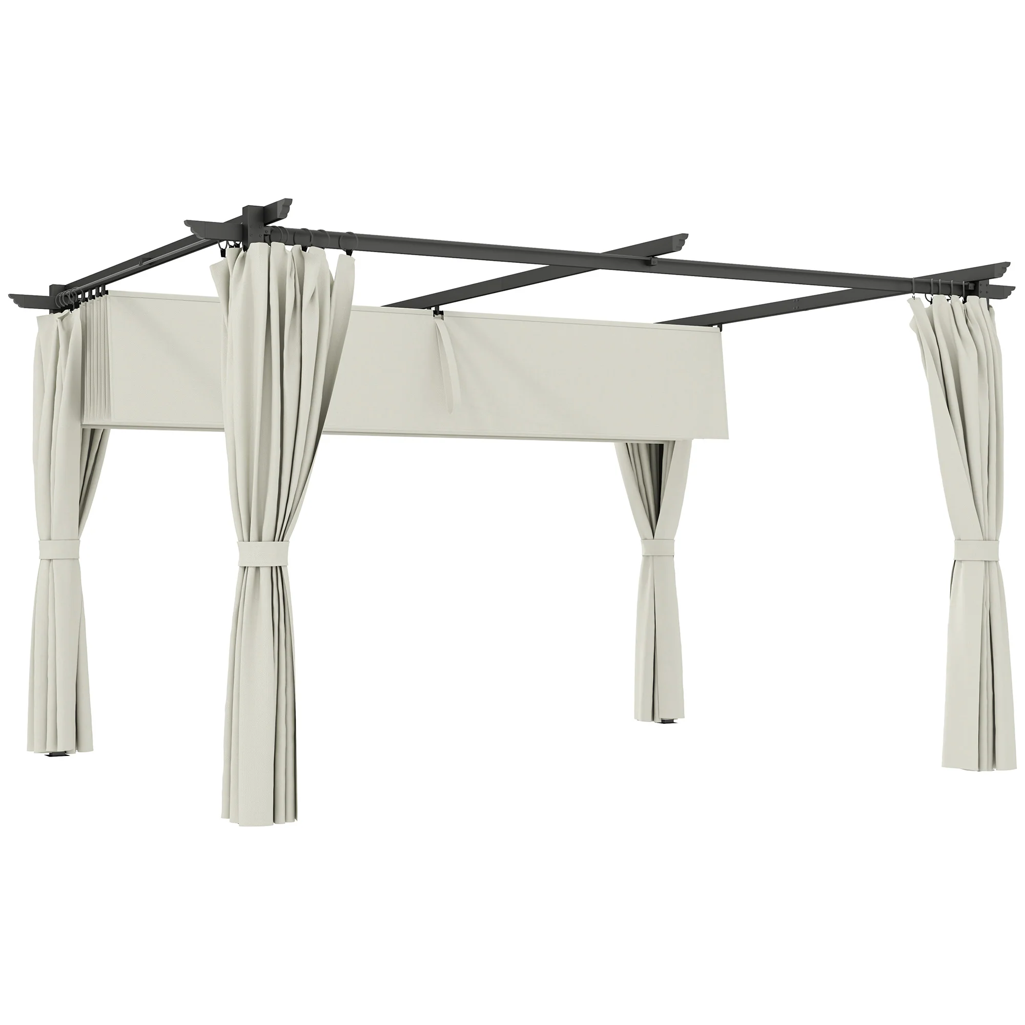 10' x 13' Retractable Pergola Canopy with Curtains, Cream White - Image 12
