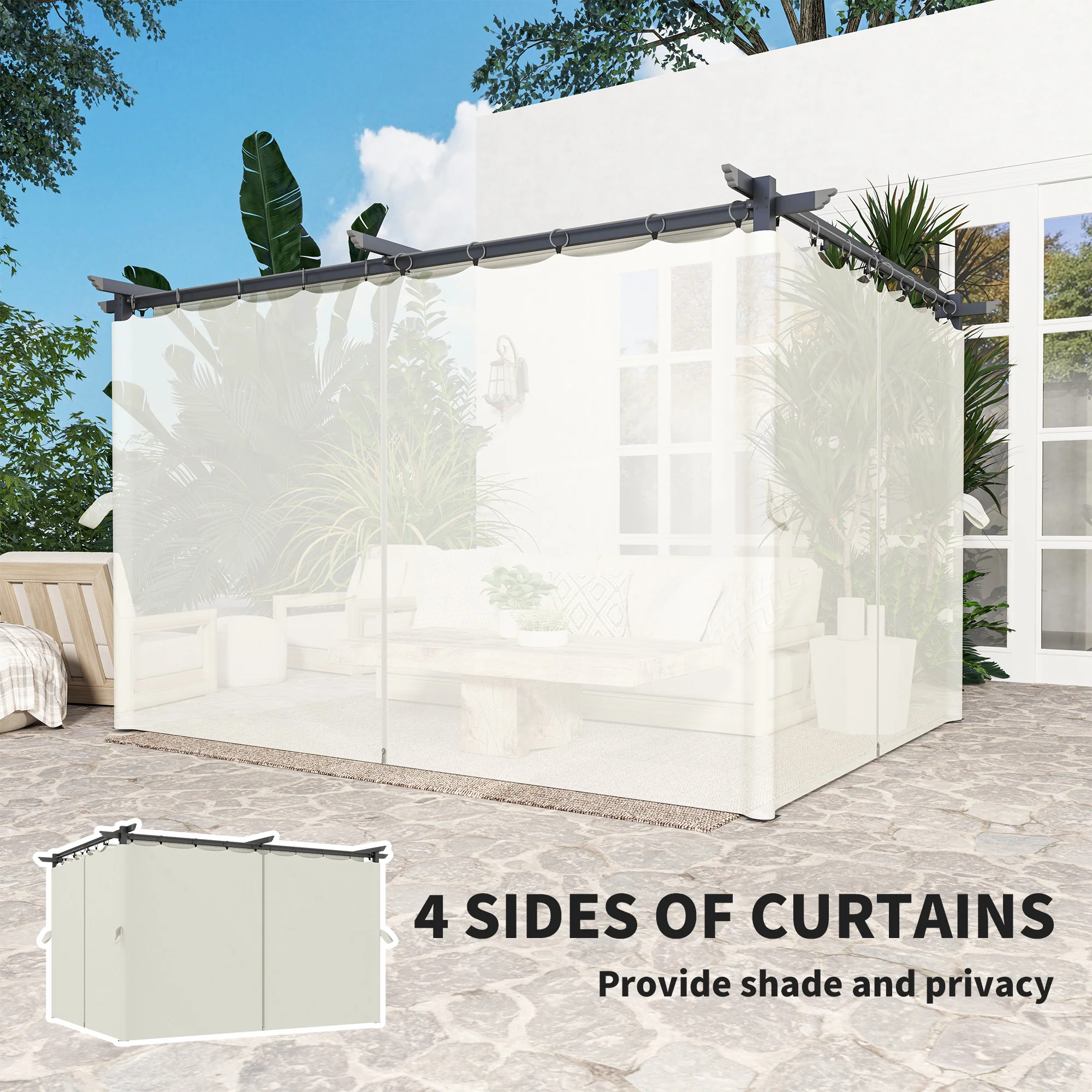 10' x 13' Retractable Pergola Canopy with Curtains, Cream White - Image 7