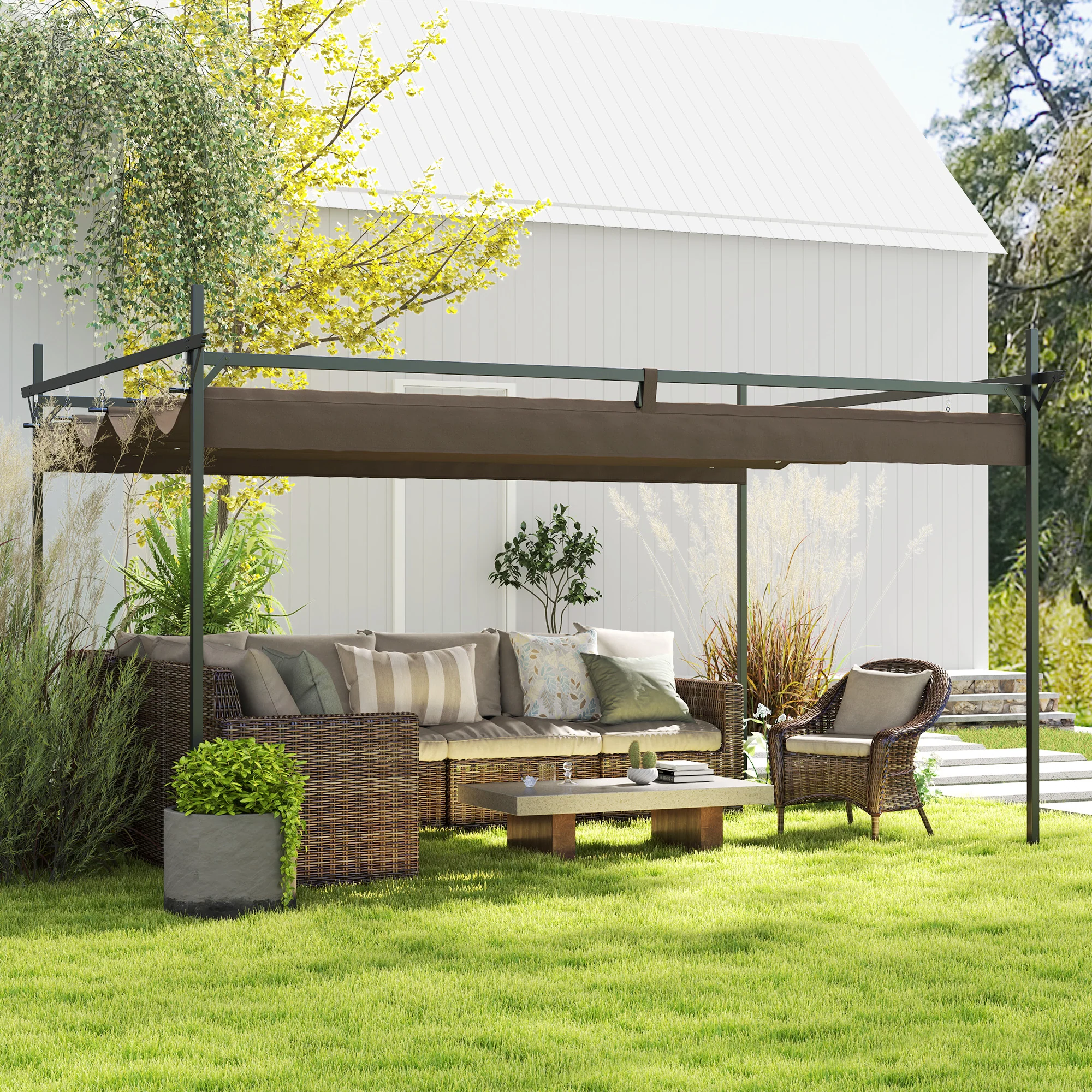 10' x 13' Retractable Pergola Canopy, Brown - Image 3