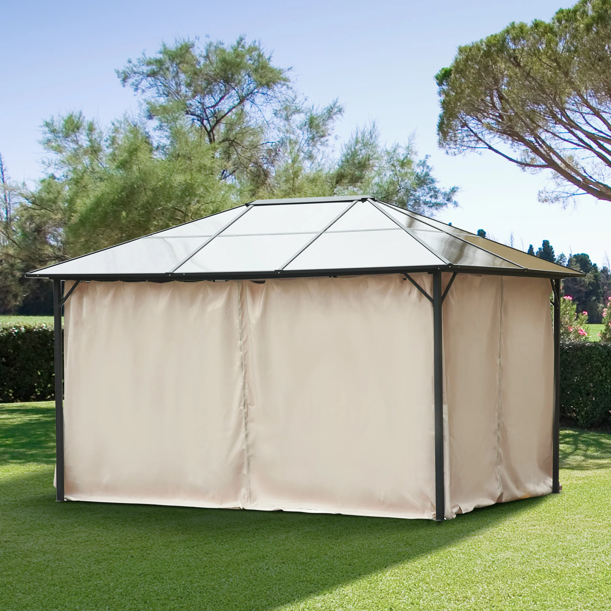 10' x 13' Universal Gazebo Sidewall Set (4 Panels) with Hooks, Beige - Image 3